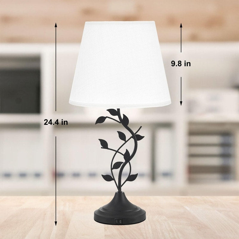 Traditional Tall Vintage Table Lamp USB Rechargeable Nightstand Light - 9.8D x 9.8W x 24.4H