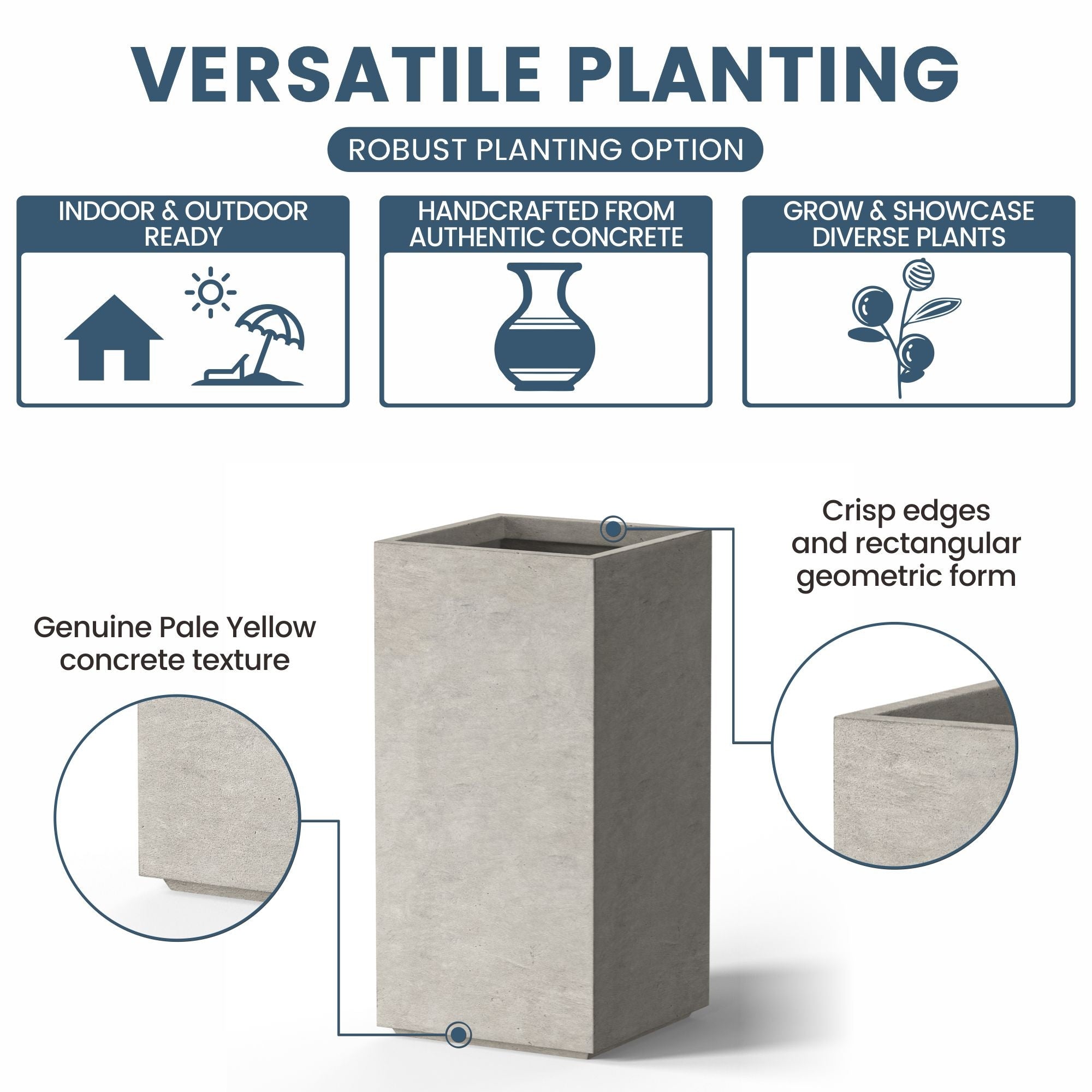 Tall Concrete Rectangle Plant Boxes / Large Indoor and Outdoor Flower Planters