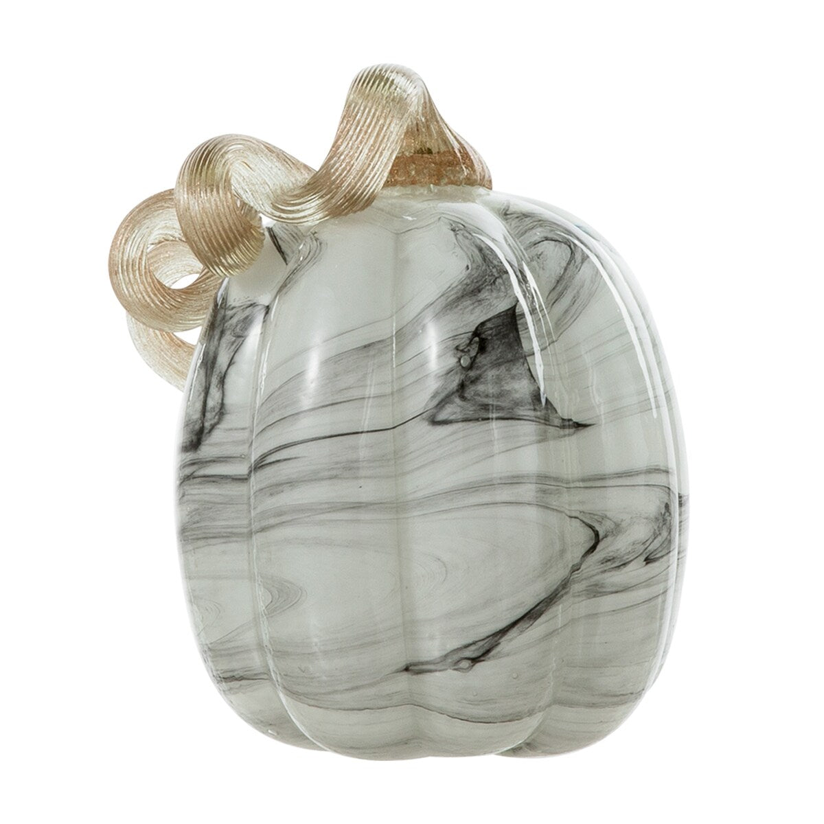 Glitzhome Fall Harvest Gray Marble Handblown Glass Pumpkins for Thanksgiving Decor