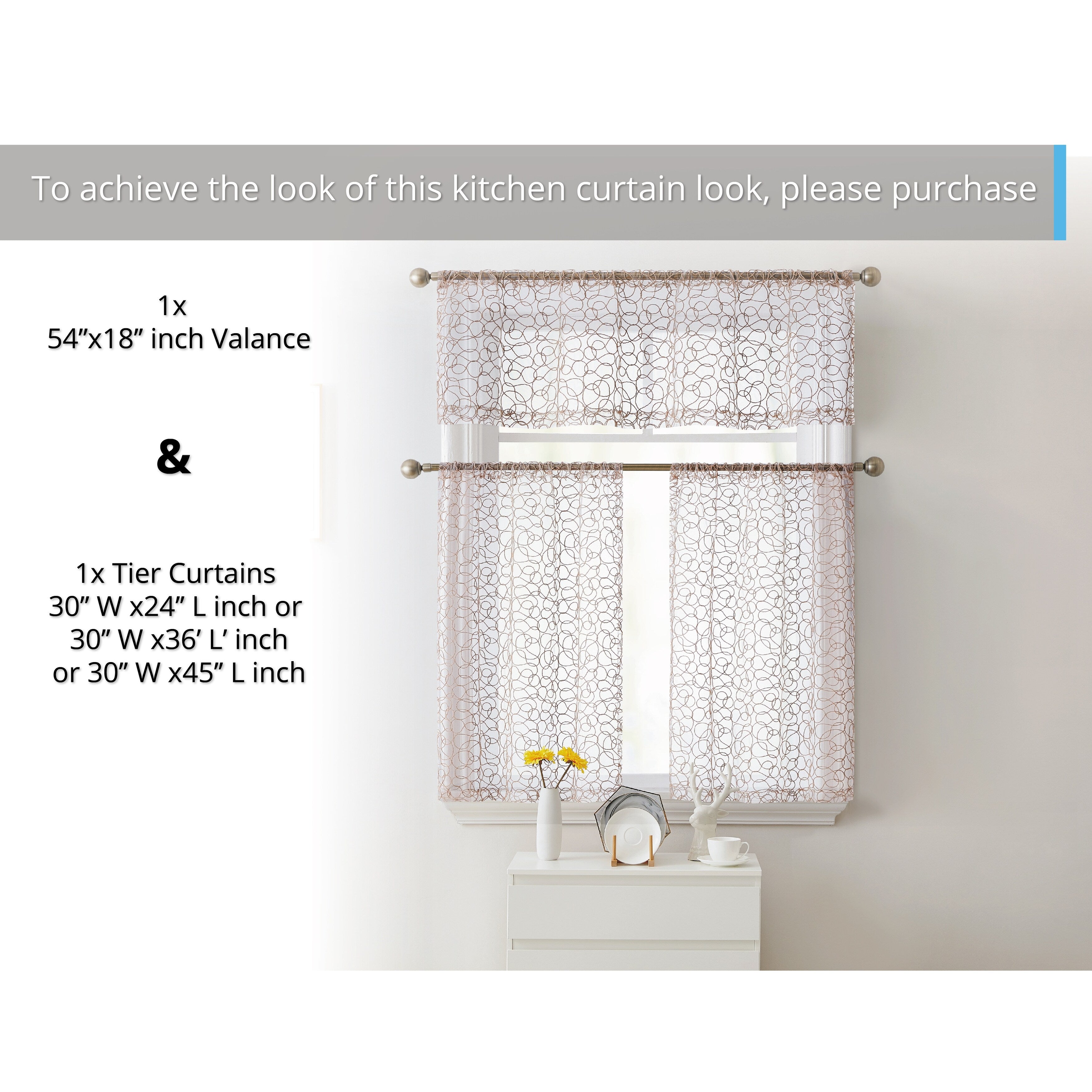 HLC.me Audrey Embroidered Sheer Voile Window Curtain Short Rod Pocket Tiers Valance Kitchen, Small Windows and Bathroom