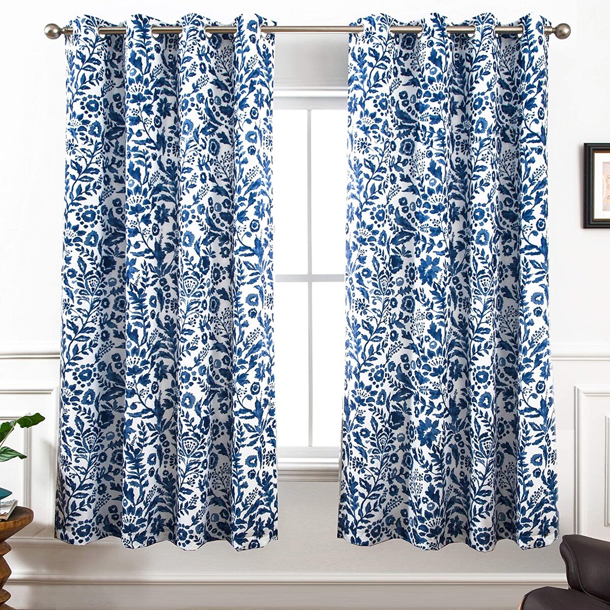 Porch & Den Ouzel Floral Watercolor Blackout Lined Window Curtain Panel Pair