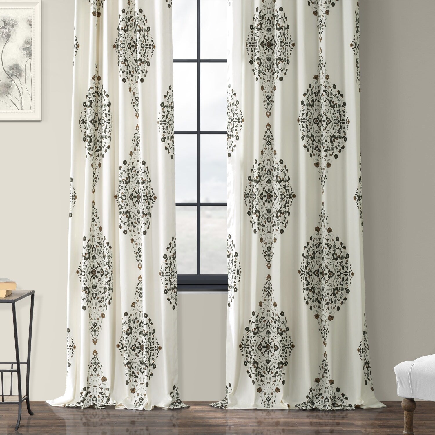 Exclusive Fabrics Medallion Damask Printed Cotton Room Darkening Window Curtains (1 Panel)