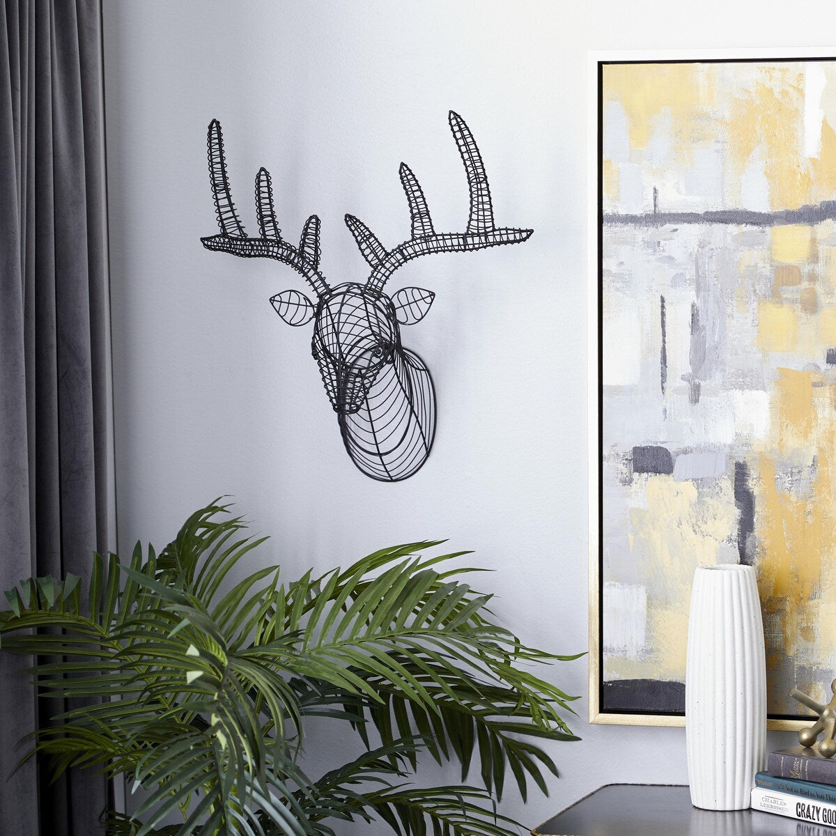 Metal Deer Head Home Wall Decor - Black - Roche River Decor