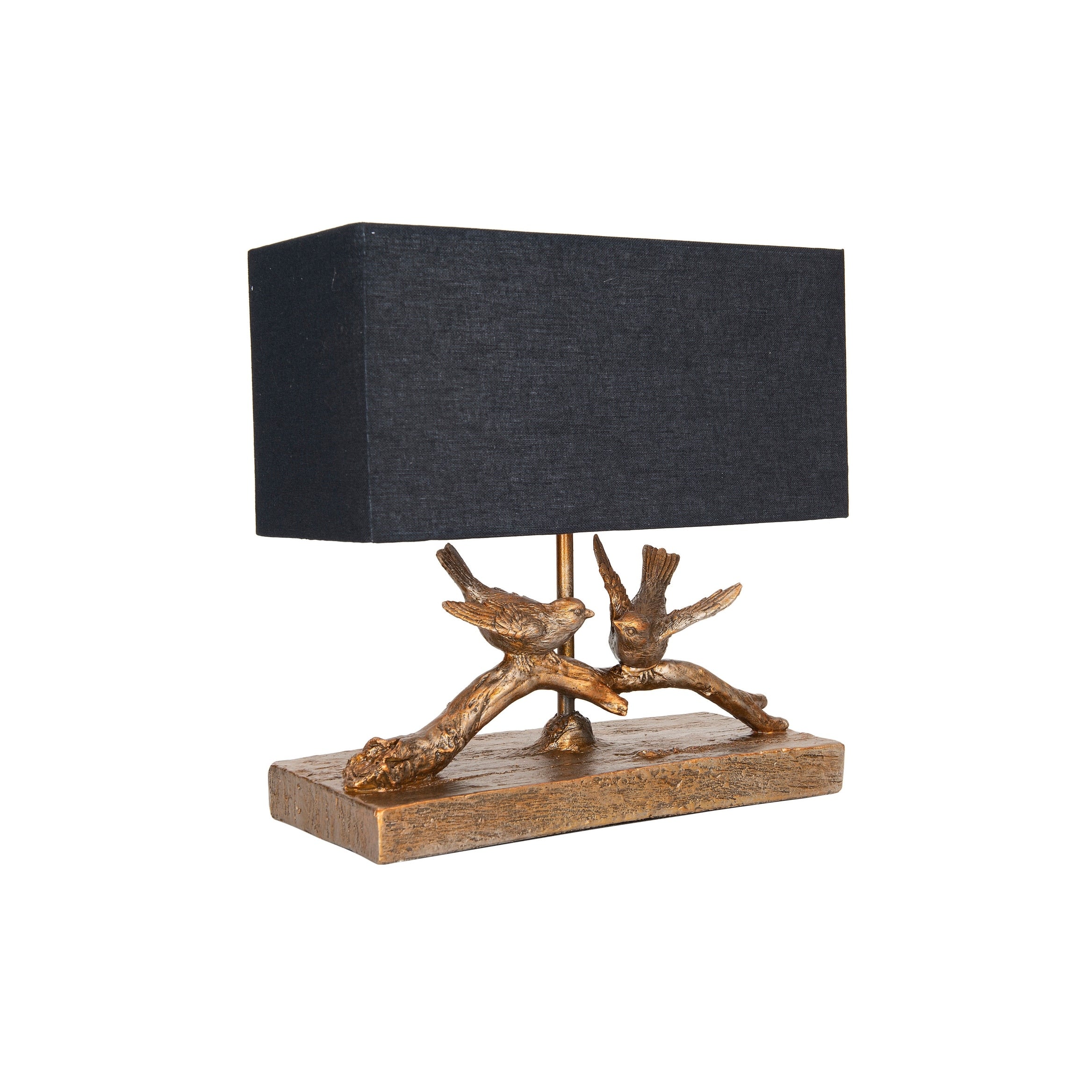 Rustic Birds-On-Branch Lamp with Rectangle Shade