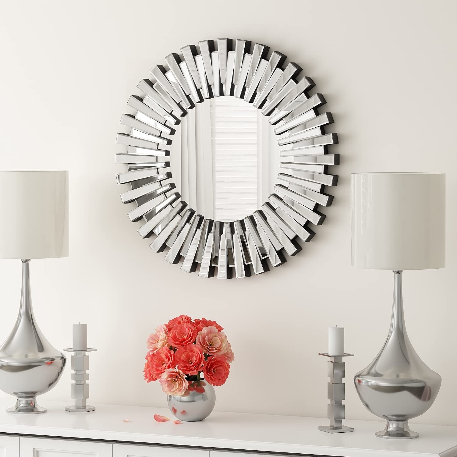 Round Sunburst Accent Wall Mirror Silver Decor Mirror