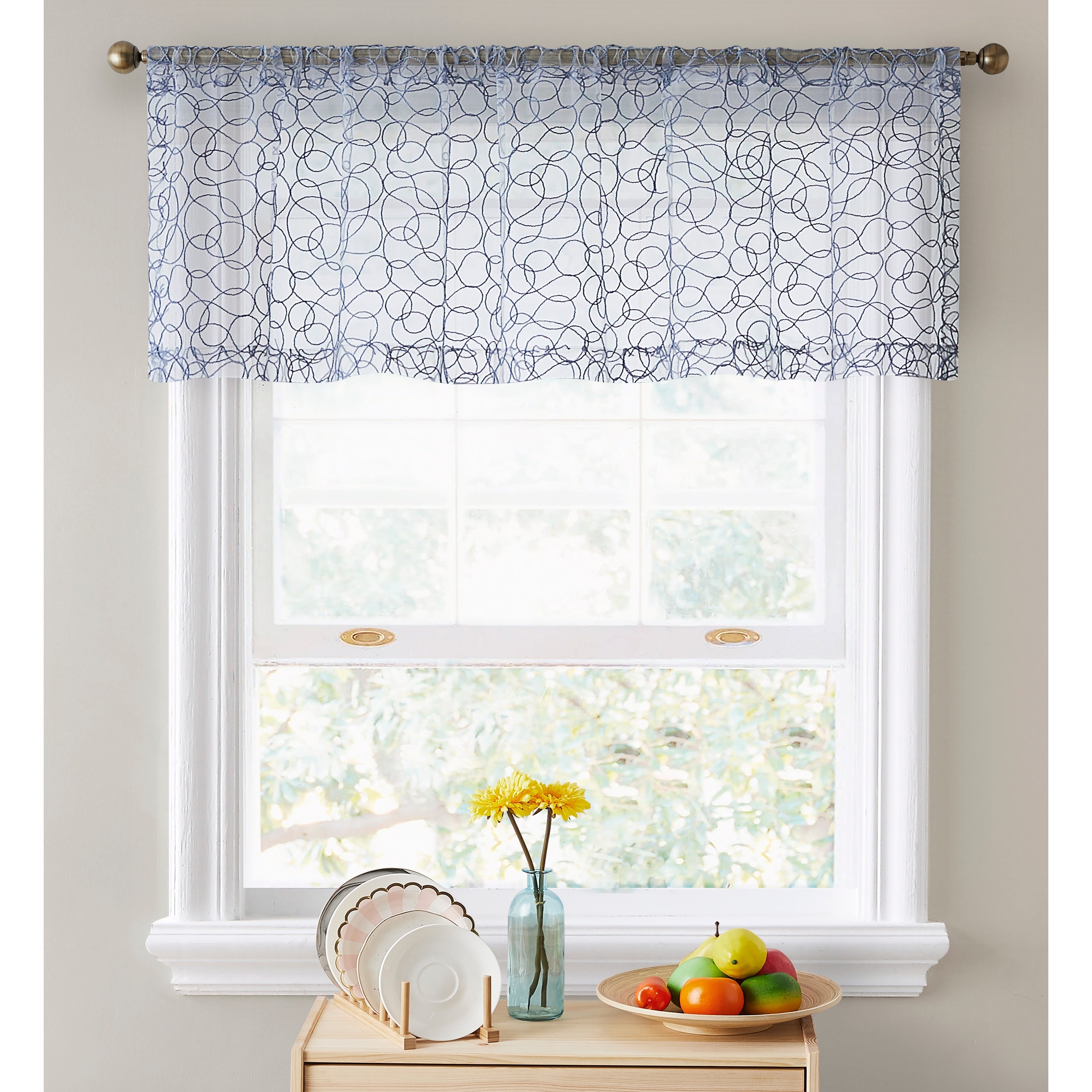 HLC.me Audrey Embroidered Sheer Voile Window Curtain Short Rod Pocket Tiers Valance Kitchen, Small Windows and Bathroom