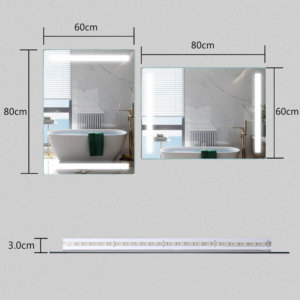 ExBrite LED Bathroom Mirror with Stepless Dimming