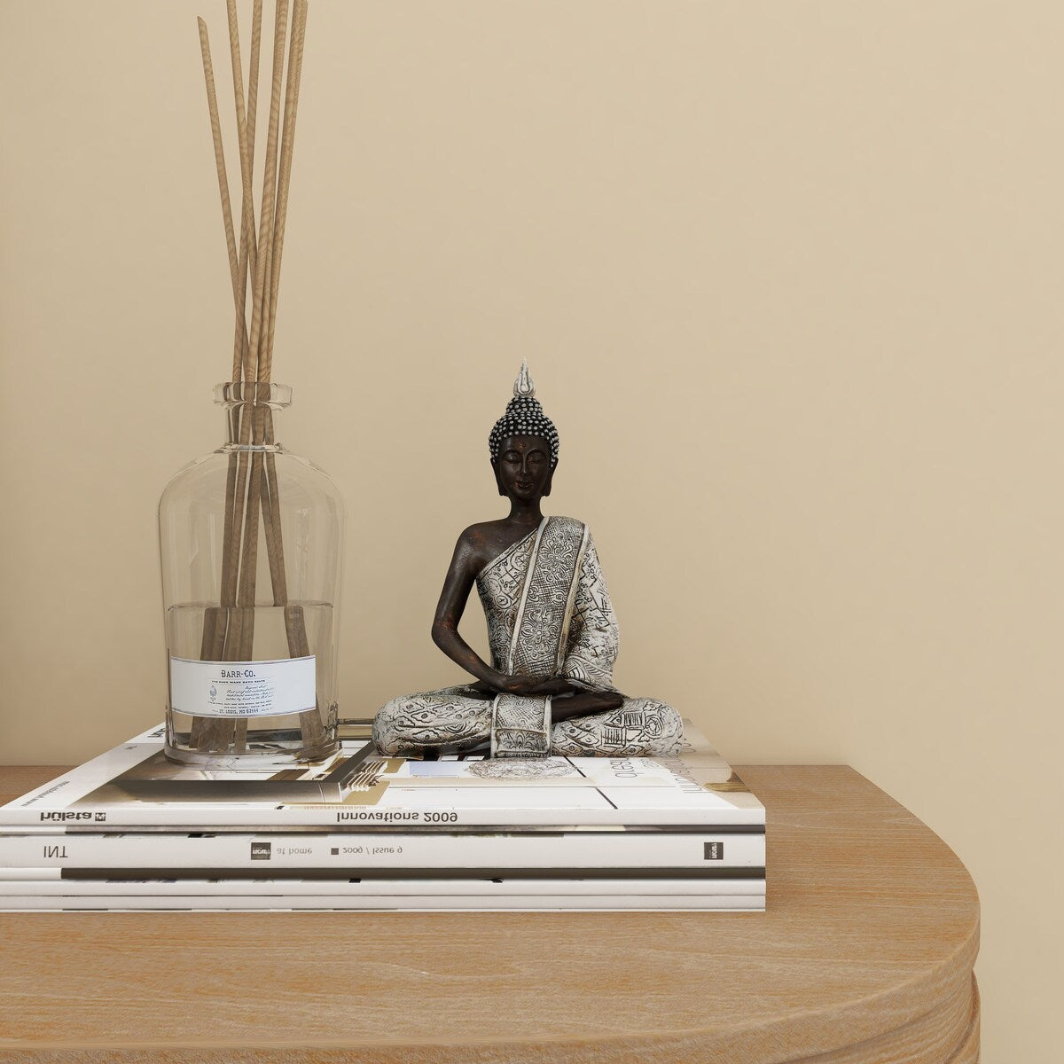 Polystone Buddha Meditating Decorative Sculpture with Engraved Carvings and Relief Detailing - Black - Roche River Decor