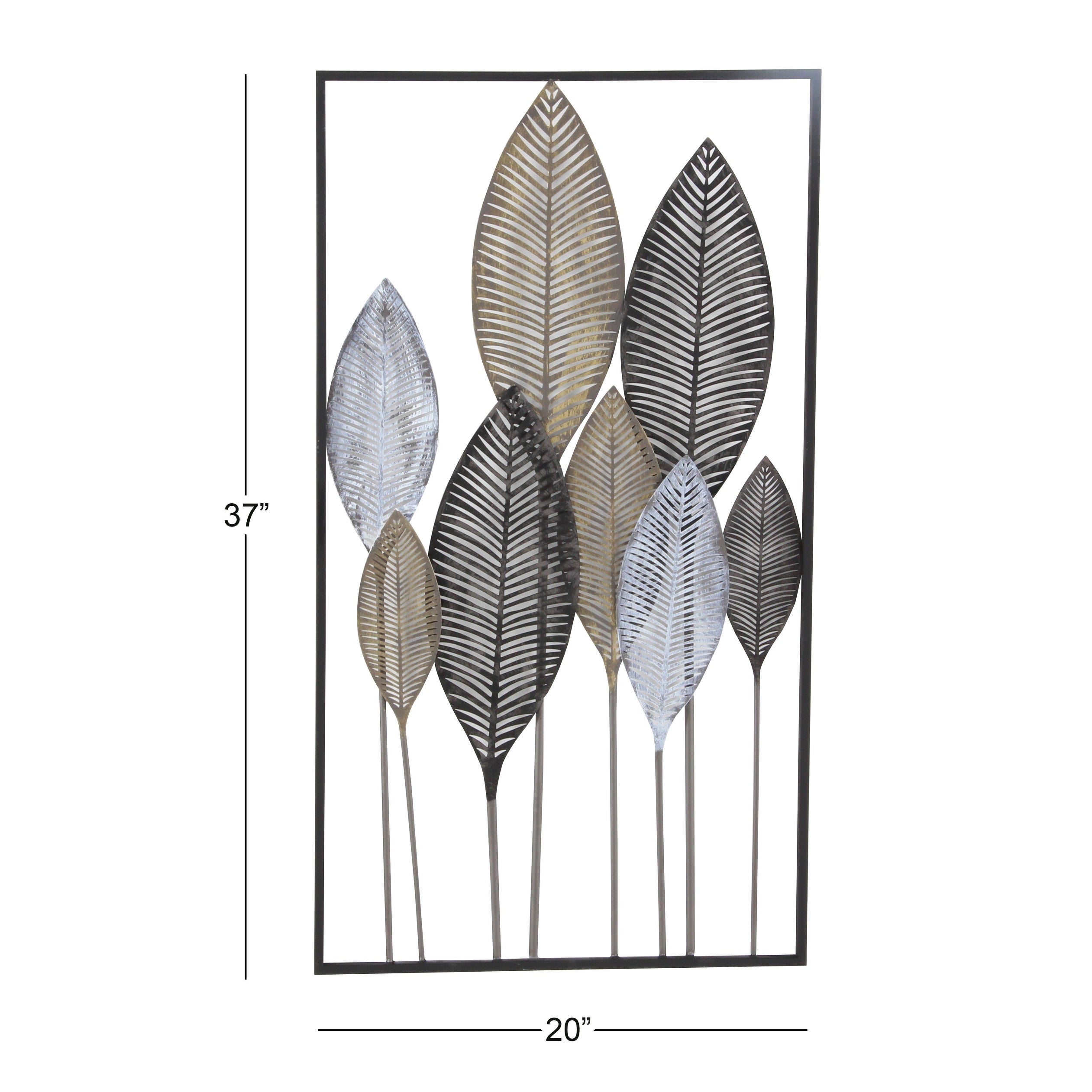 Contemporary Metal Tall Cut-Out Leaf Wall Decor with Intricate Laser Cut Designs - Bronze, Gray, Brass