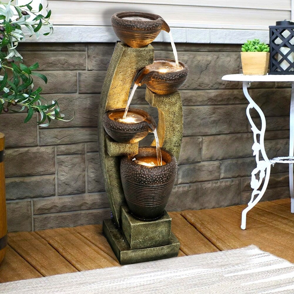 40in Modern Indoor Water Fountain w/Lights Waterfall Feature for Home