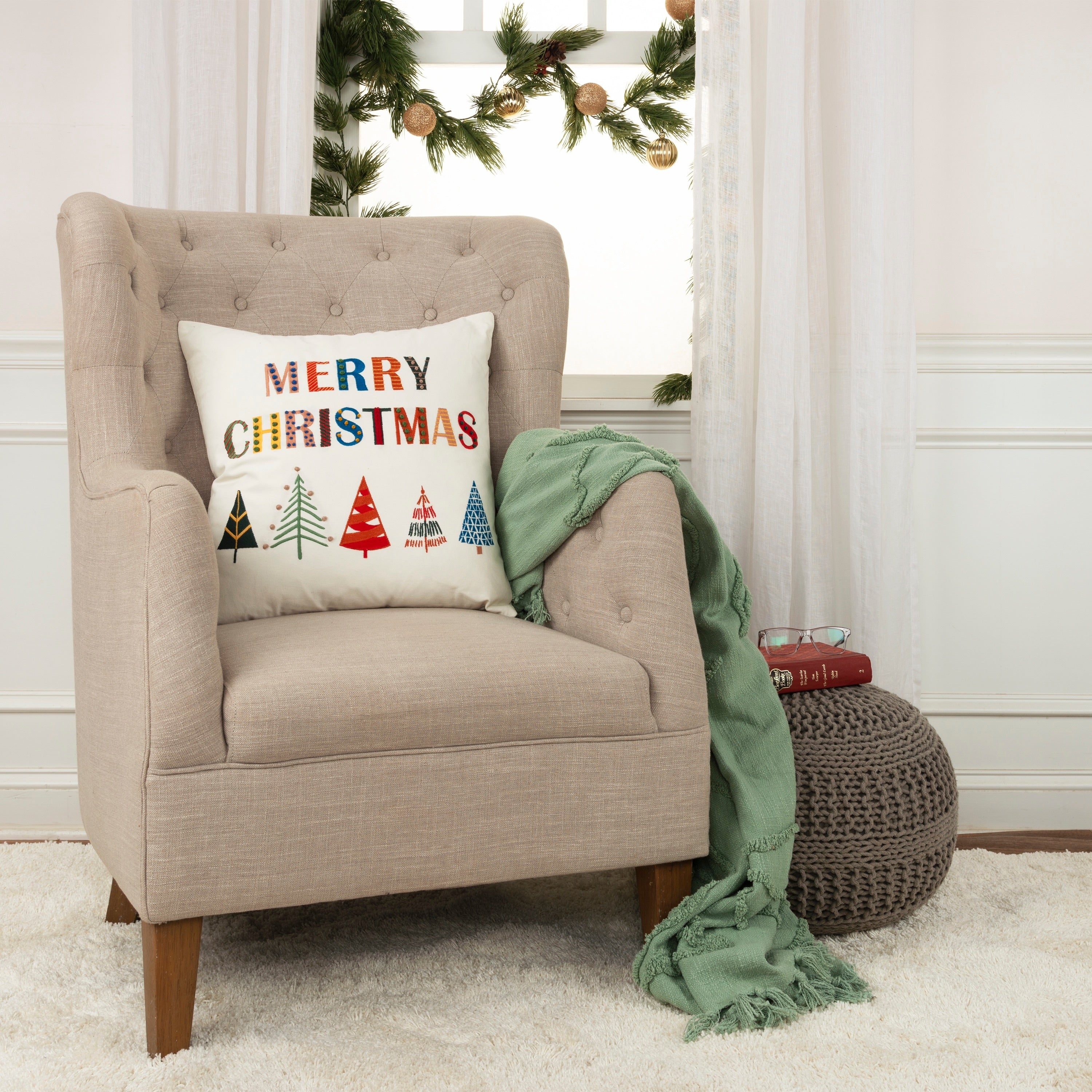 Rizzy Home Multi Colored Merry Christmas Throw Pillow Cover