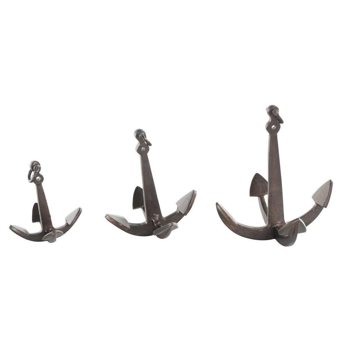 Aluminum Metal Anchor Weathered Decorative Sculpture with Hanging Hook - Set of 3 Copper - Roche River Decor