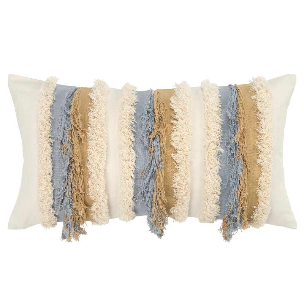 Rizzy HomeNeutral Ivory, Tan, and Grey Striped Throw Pillow