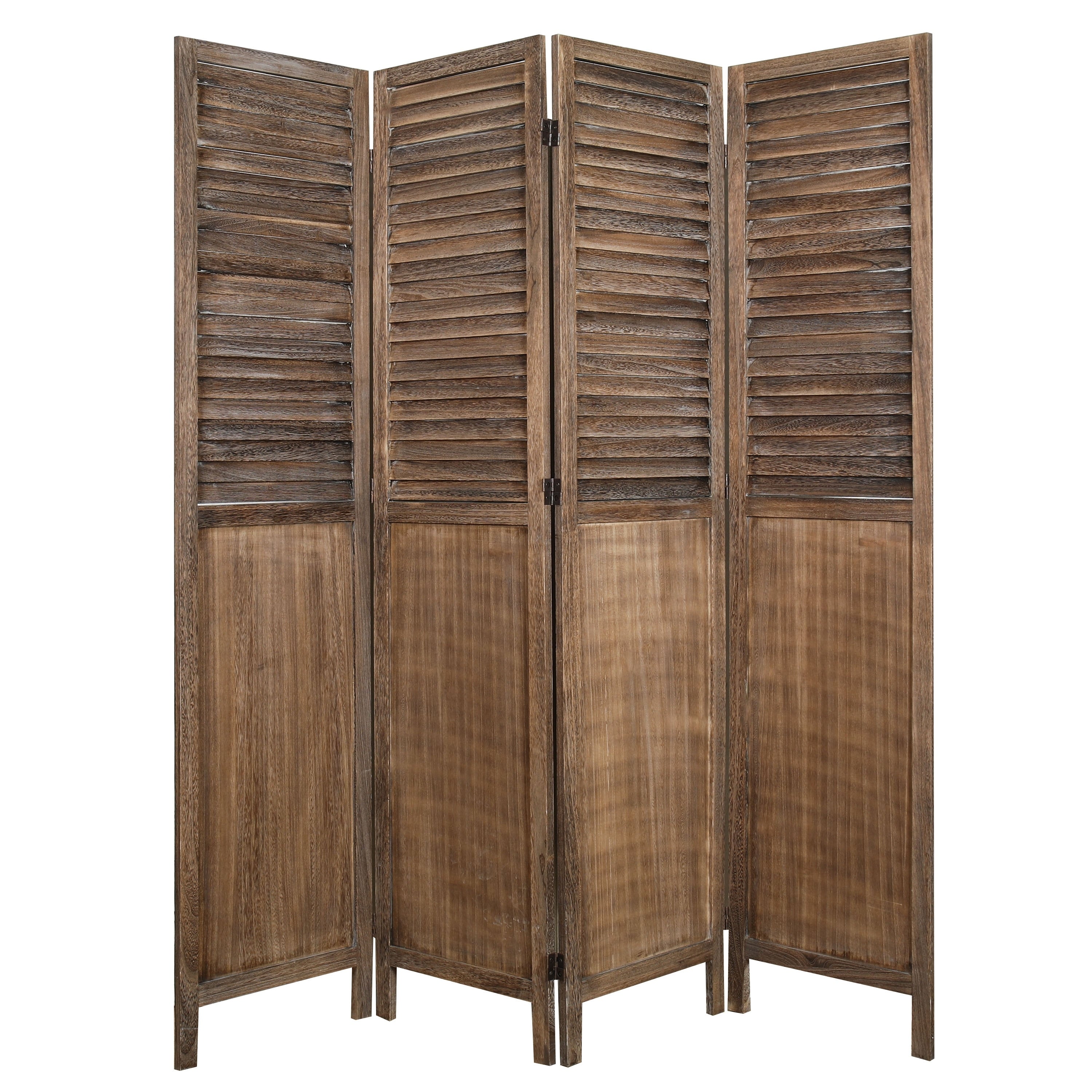 Proman Products Rancho Shutter 4 Panel Room Divider , Folding Screen, Privacy Screen, Paulownia Wood, Rustic Brown