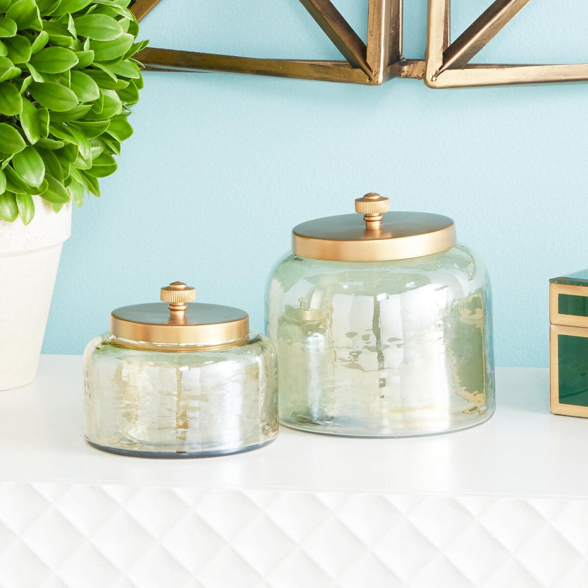 Glass Living Room Decorative Jars with Metal Lids - Set of 2 Gold - CosmoLiving by Cosmopolitan