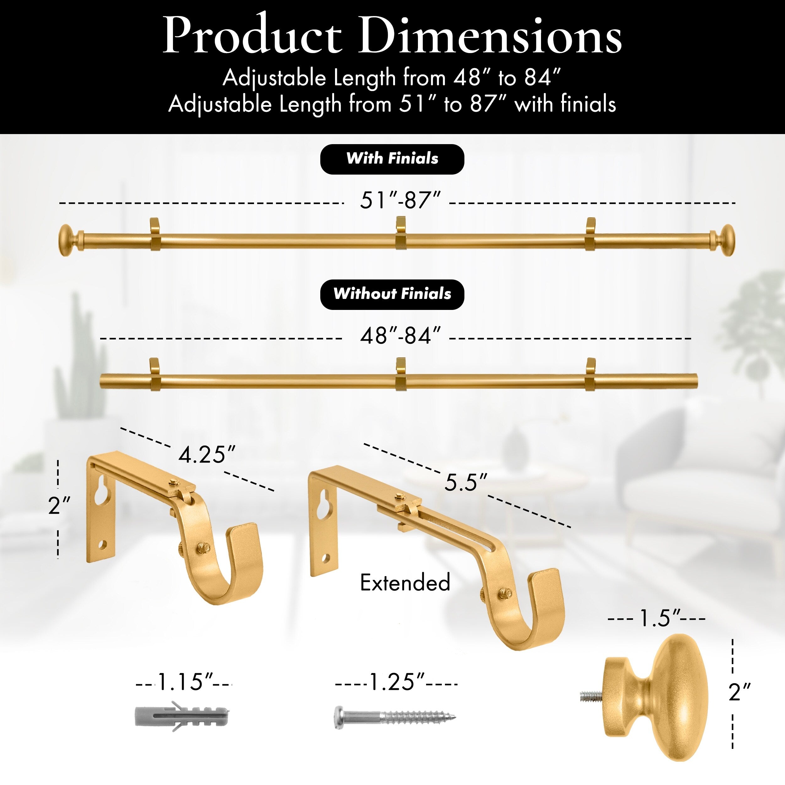 Meriville 1-Inch Diameter Prima Single Window Curtain Rod