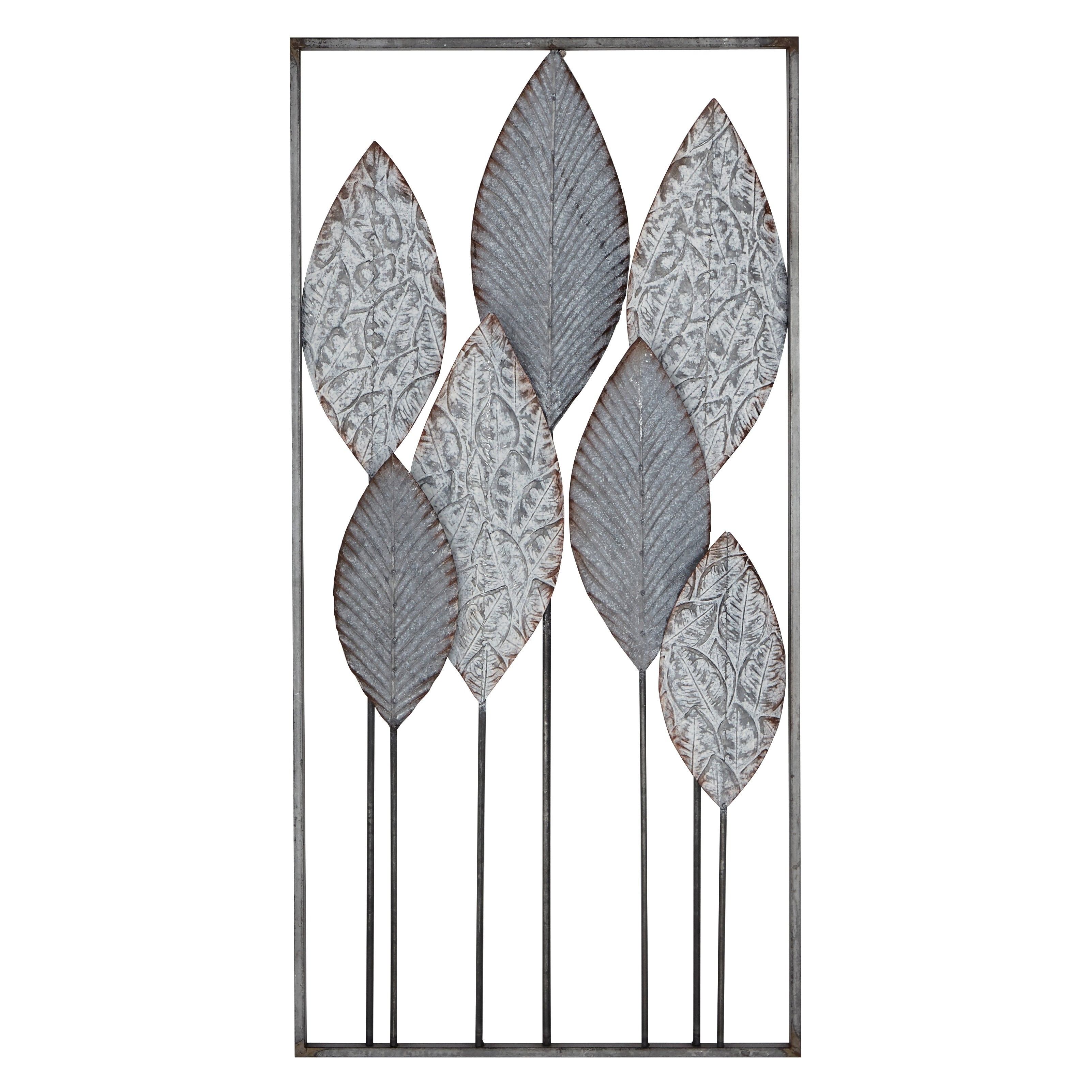 Contemporary Metal Tall Cut-Out Leaf Wall Decor with Intricate Laser Cut Designs - Bronze, Gray, Brass