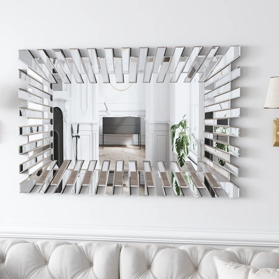 Rectangle Accent Wall Mirror Sunburst Silver Decor