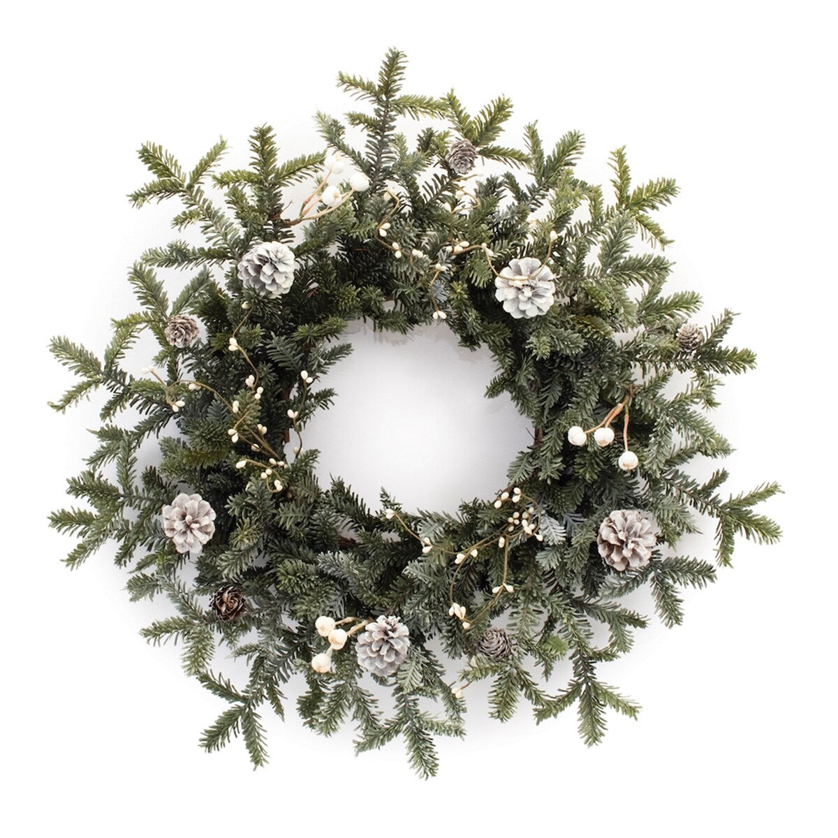 Frosted Pine Cone Berry Wreath 27D - Green, Brown