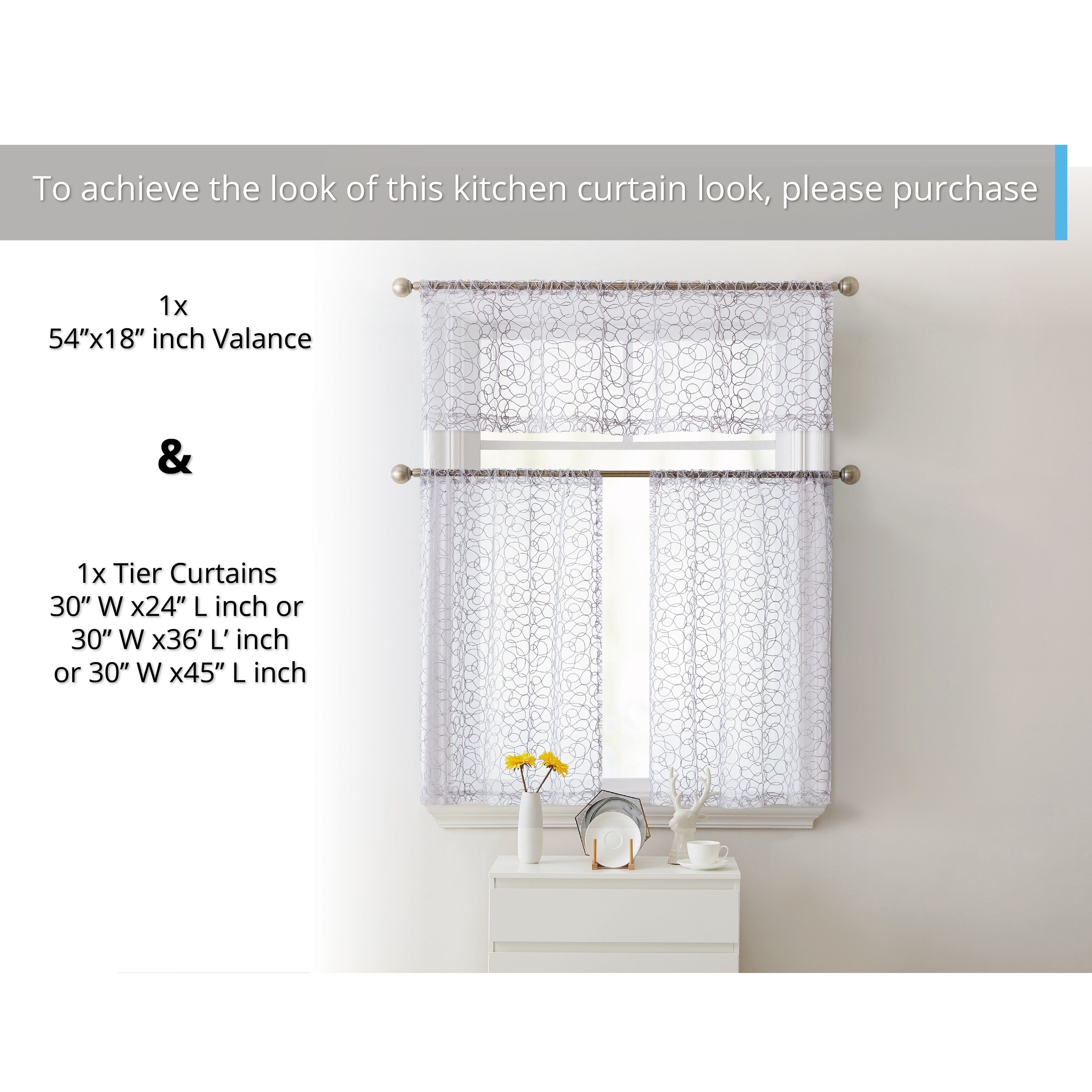 HLC.me Audrey Embroidered Sheer Voile Window Curtain Short Rod Pocket Tiers Valance Kitchen, Small Windows and Bathroom