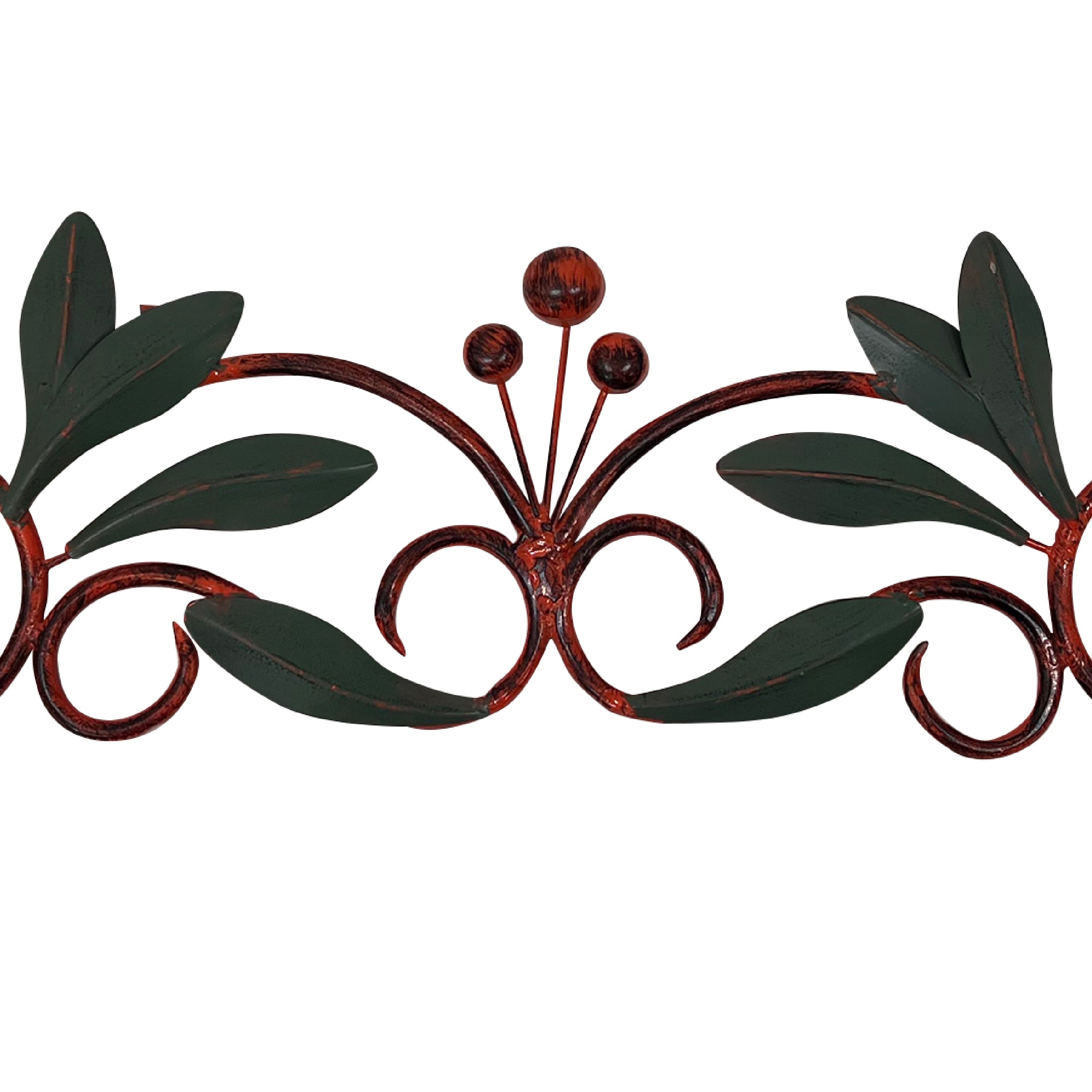 32 Inch Olive Branch Metal Wall Decor, Green And Brown