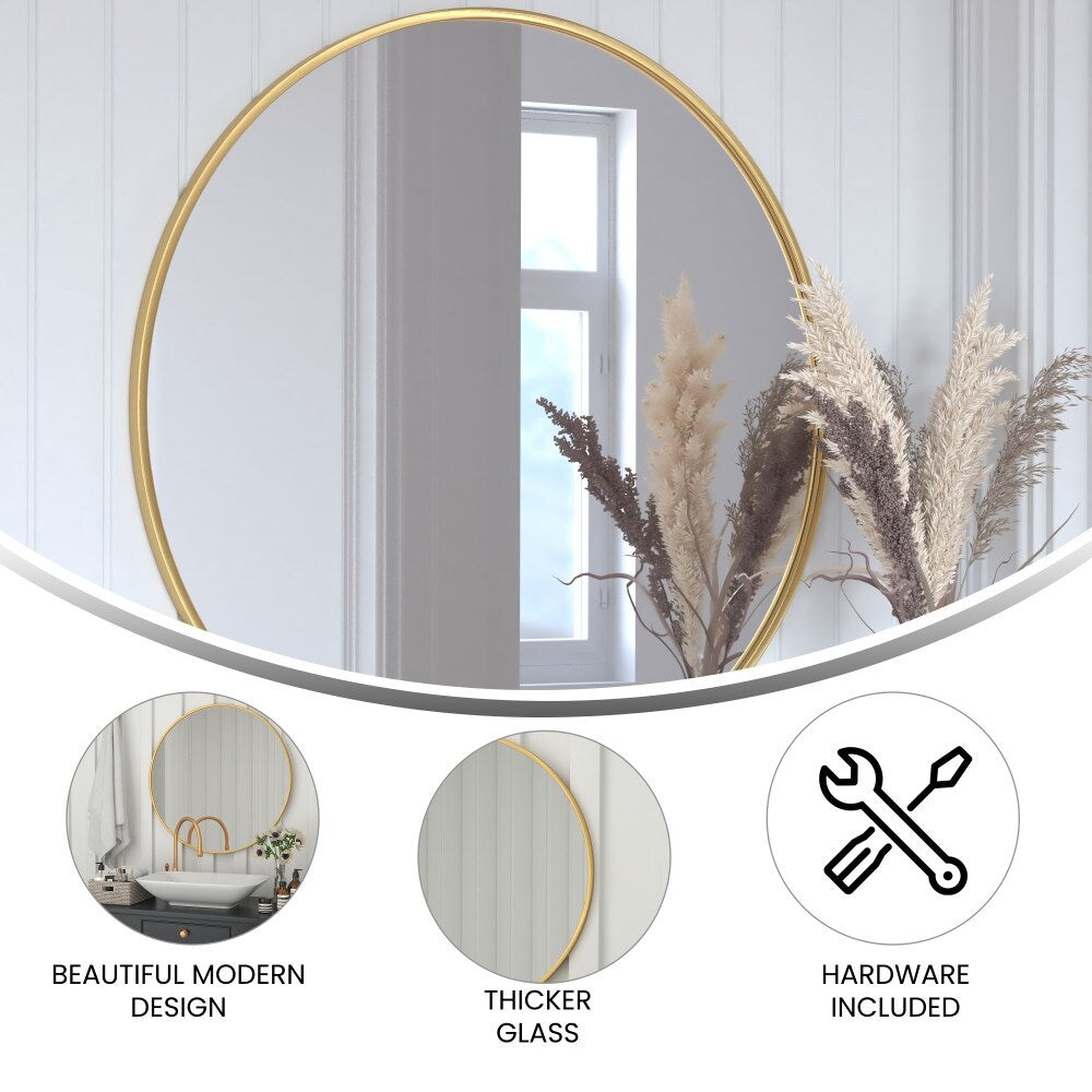 Wall Mount Shatterproof Round Accent Wall Mirror with Metal Frame