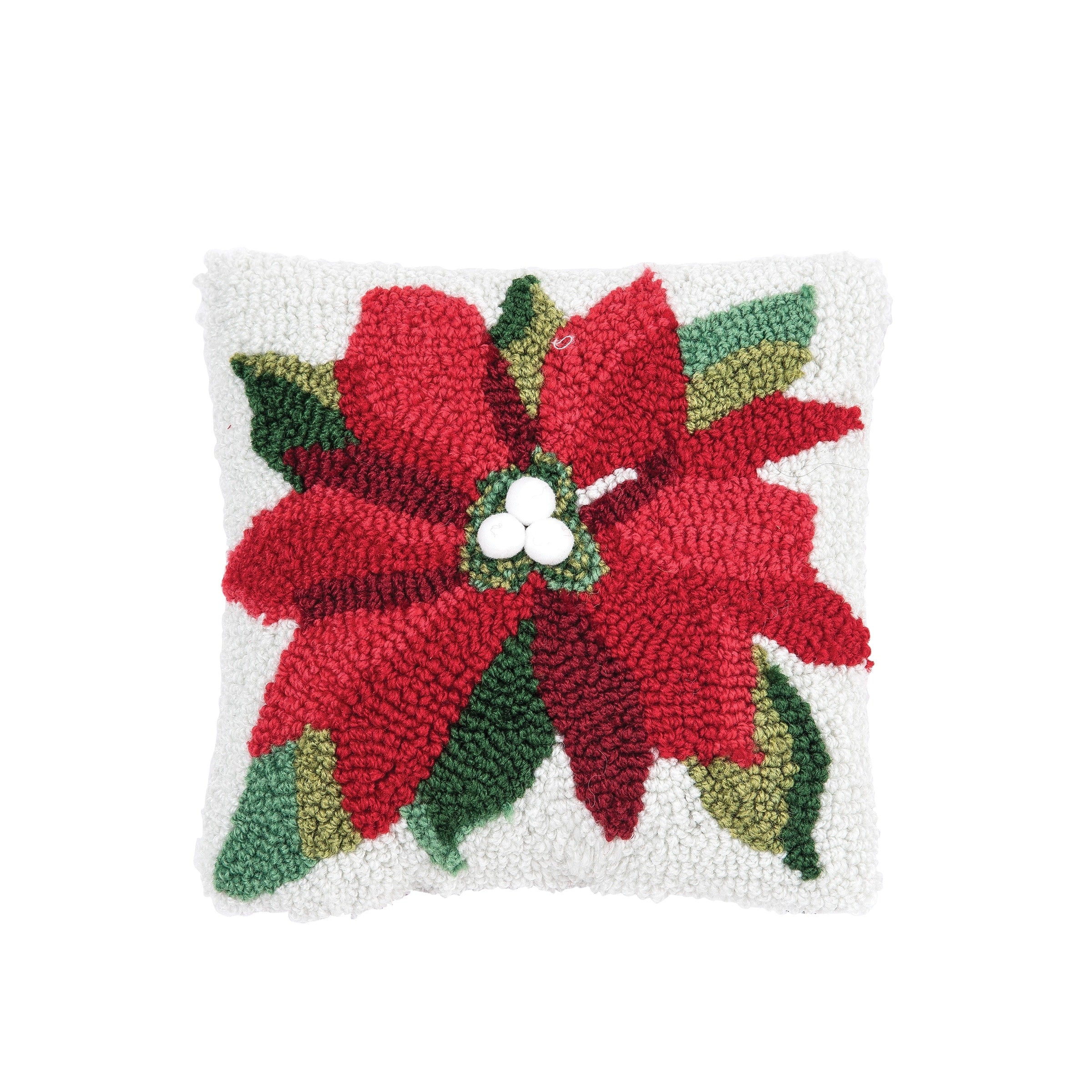 8 x 8 Poinsettia Hooked Petite Christmas Holiday Throw Pillow