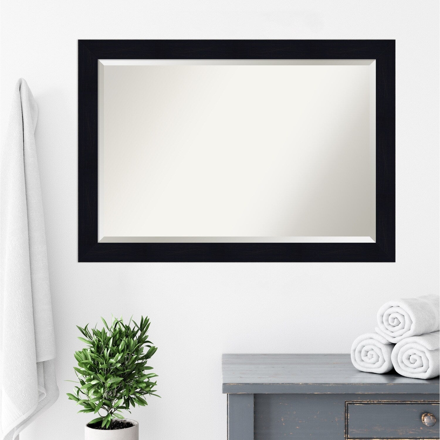 Beveled Wood Bathroom Wall Mirror - Shiplap Navy Frame