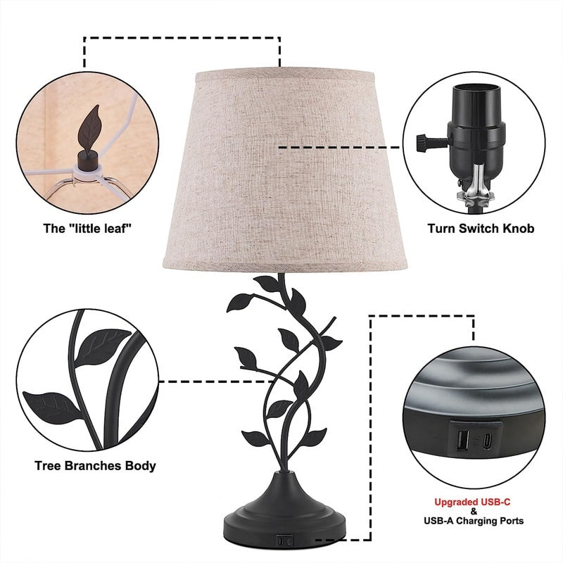 Traditional Tall Vintage Table Lamp USB Rechargeable Nightstand Light - 9.8D x 9.8W x 24.4H