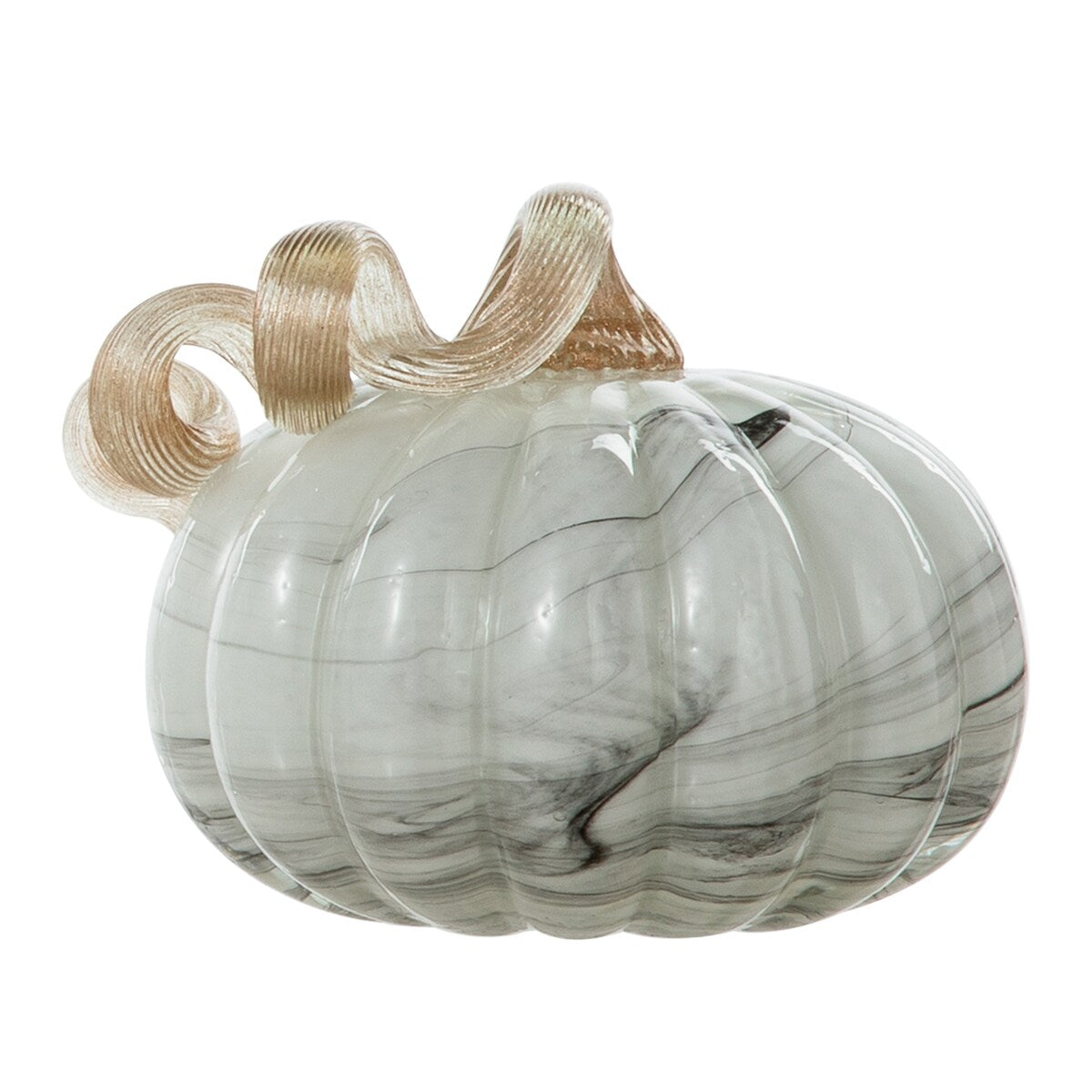 Glitzhome Fall Harvest Gray Marble Handblown Glass Pumpkins for Thanksgiving Decor