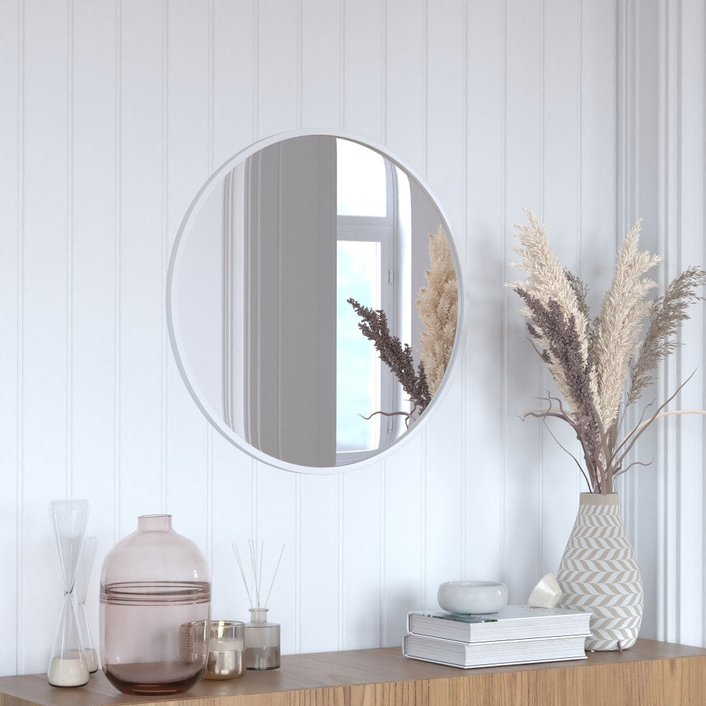 Wall Mount Shatterproof Round Accent Wall Mirror with Metal Frame