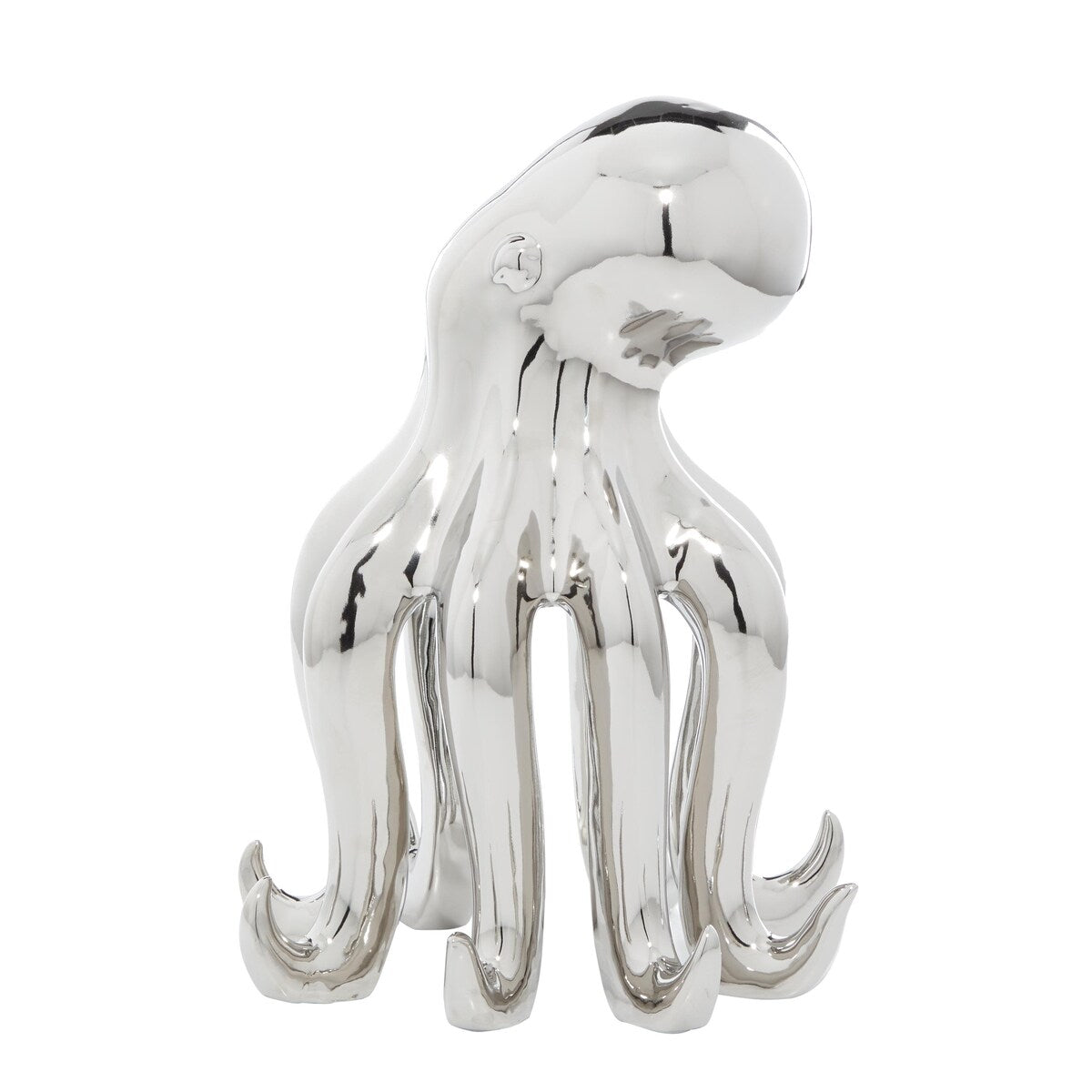 Porcelain Ceramic Octopus Tall Decorative Sculpture with Long Tentacles - Silver - Roche River Decor