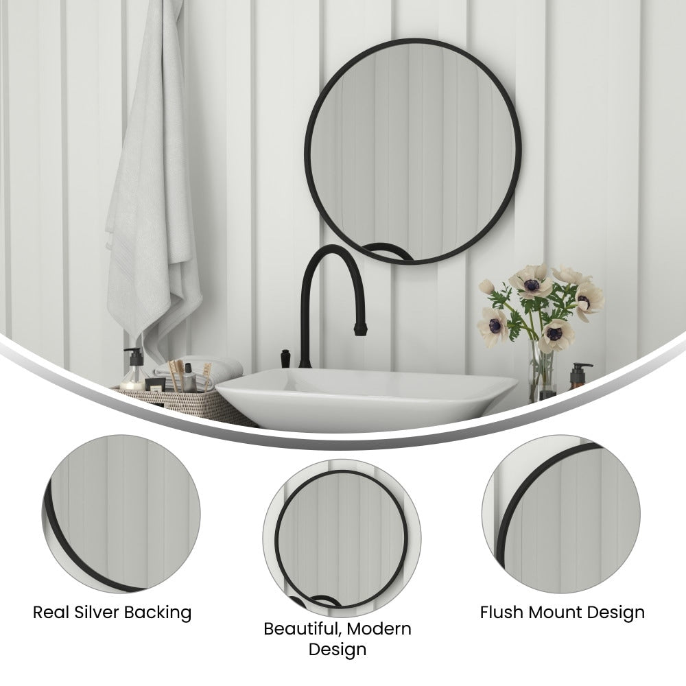 Wall Mount Shatterproof Round Accent Wall Mirror with Metal Frame