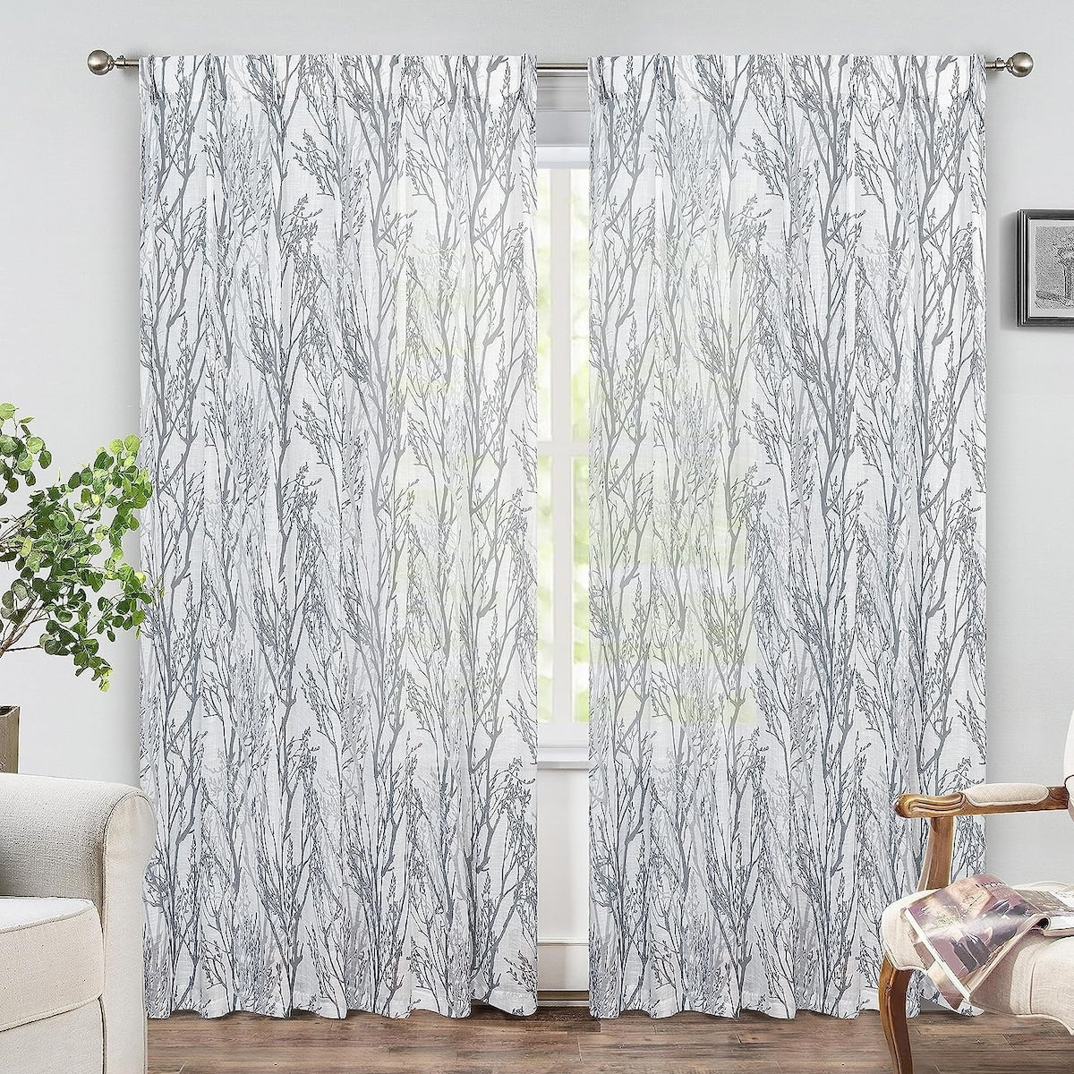 Tree Branch Grommet Window Curtain Panel