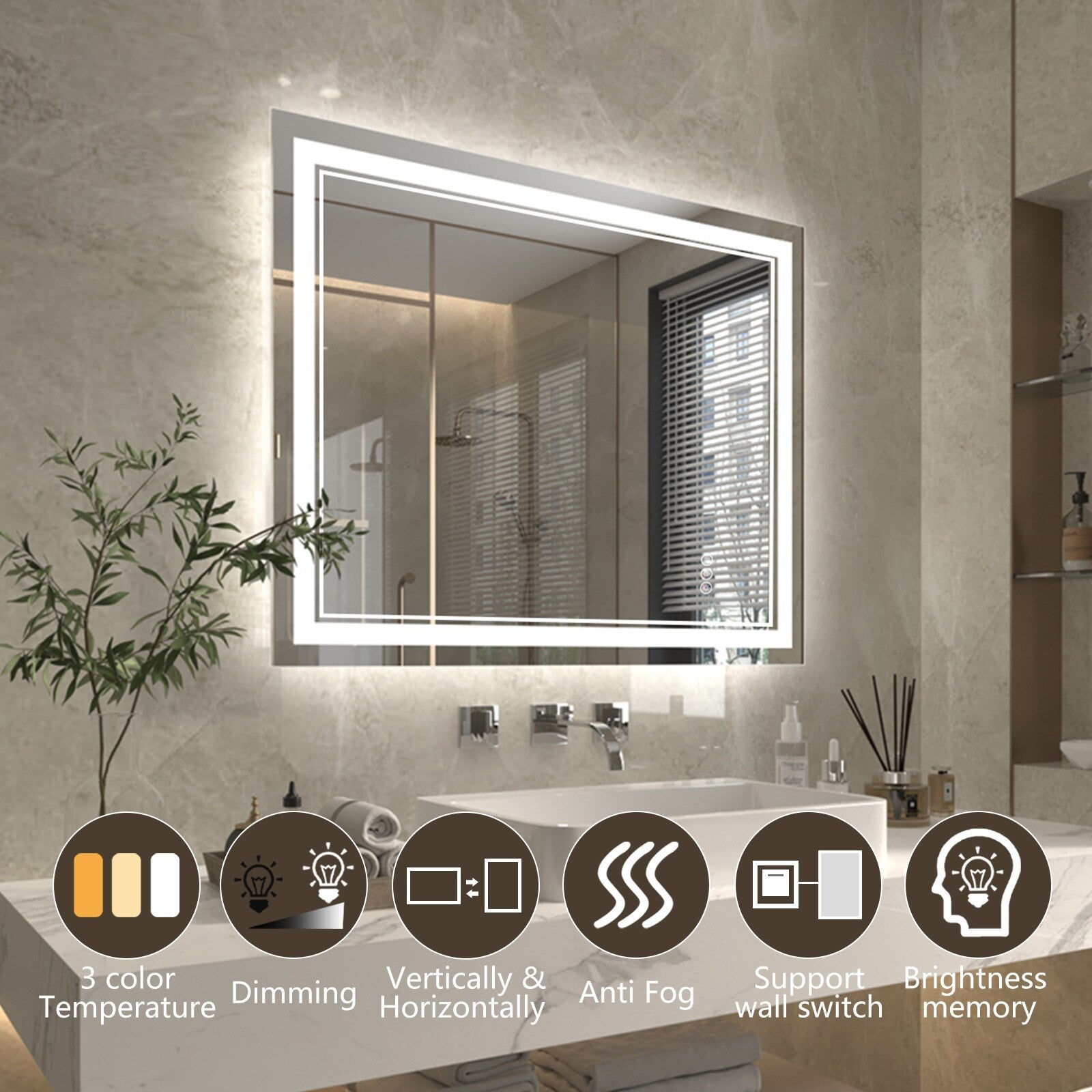 ExBrite Anti-Fog LED Bathroom Mirror with Endless Dimming