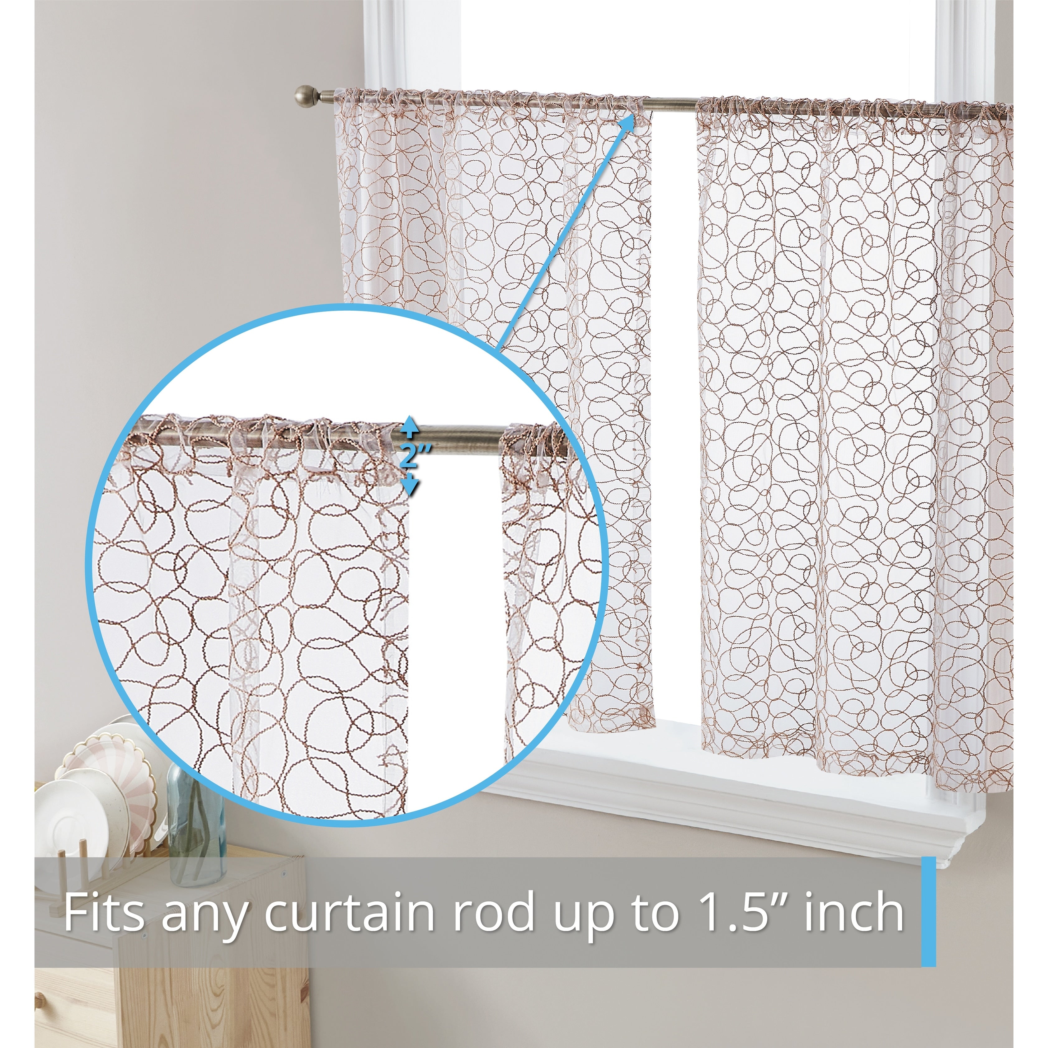 HLC.me Audrey Embroidered Sheer Voile Window Curtain Short Rod Pocket Tiers Valance Kitchen, Small Windows and Bathroom