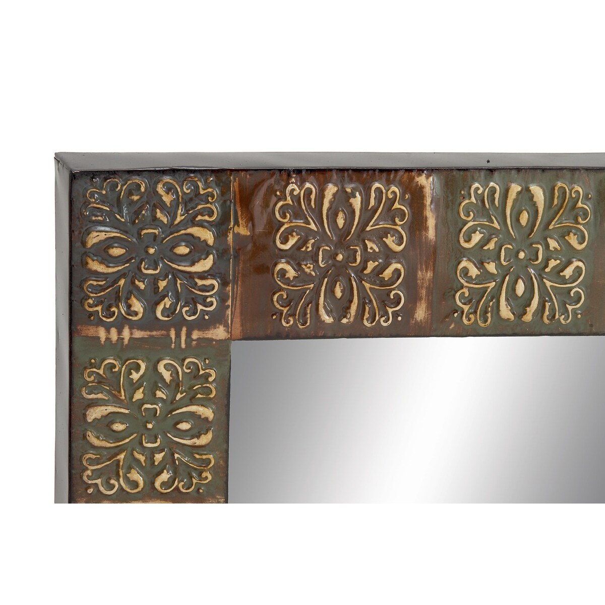 Metal Floral Room Wall Mirror with Embossed Metal - Multi Colored - Roche River Decor