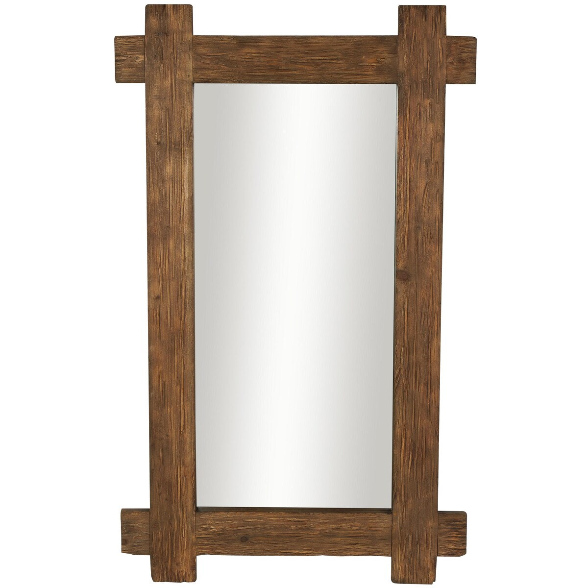 Wood Room Wall Mirror with Extended Frame and Natural Wood Grain and Texture - Brown - Roche River Decor