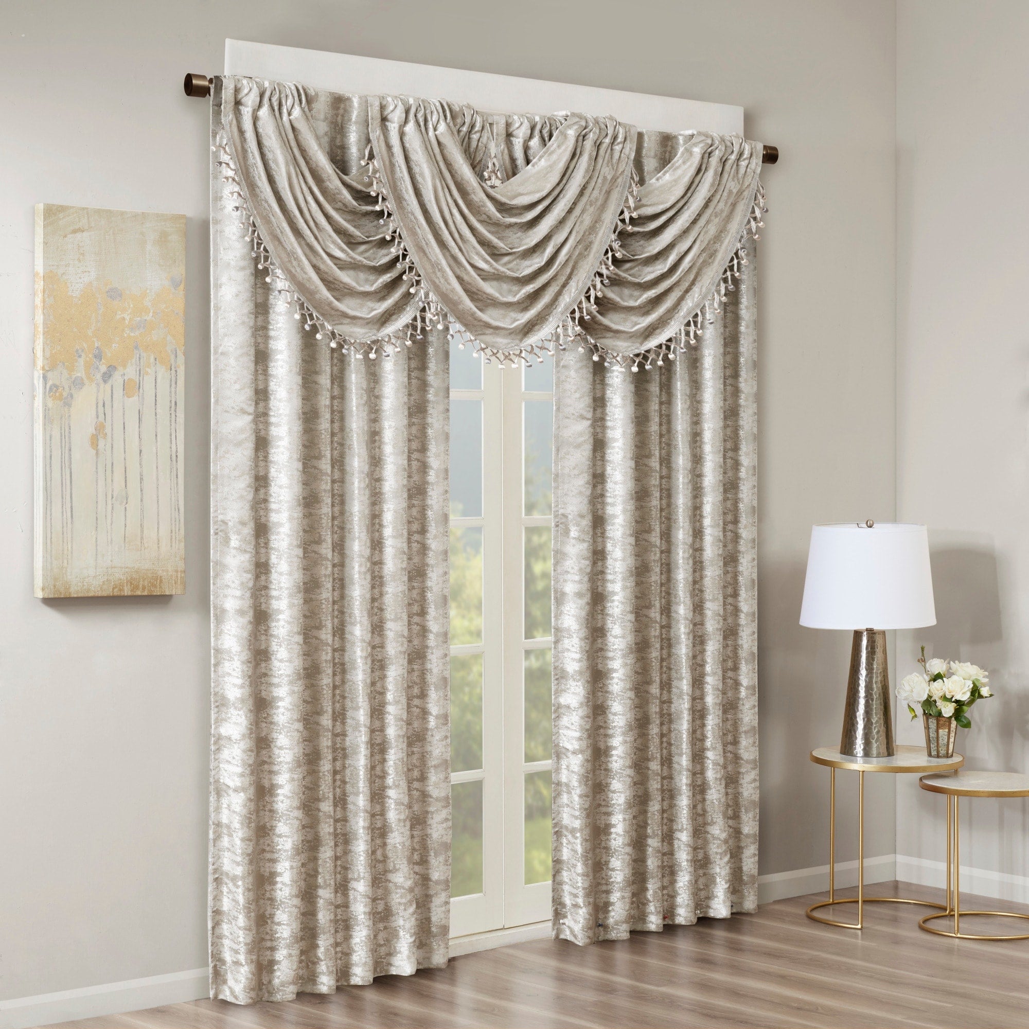 SunSmart Odessa Marble Jacquard Lined Total Blackout Rod Pocket/Back Tab Curtain Panel