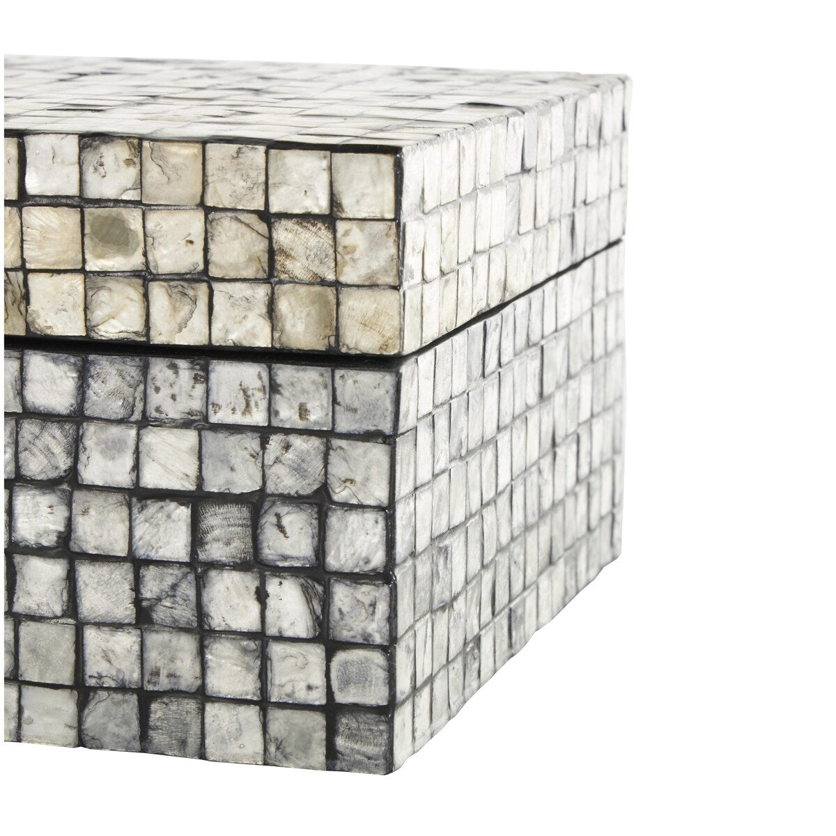 Mother of Pearl Shell Geometric Handmade Square Mosaic Storage Decorative Box - Set of 2 Gray - Roche River Decor