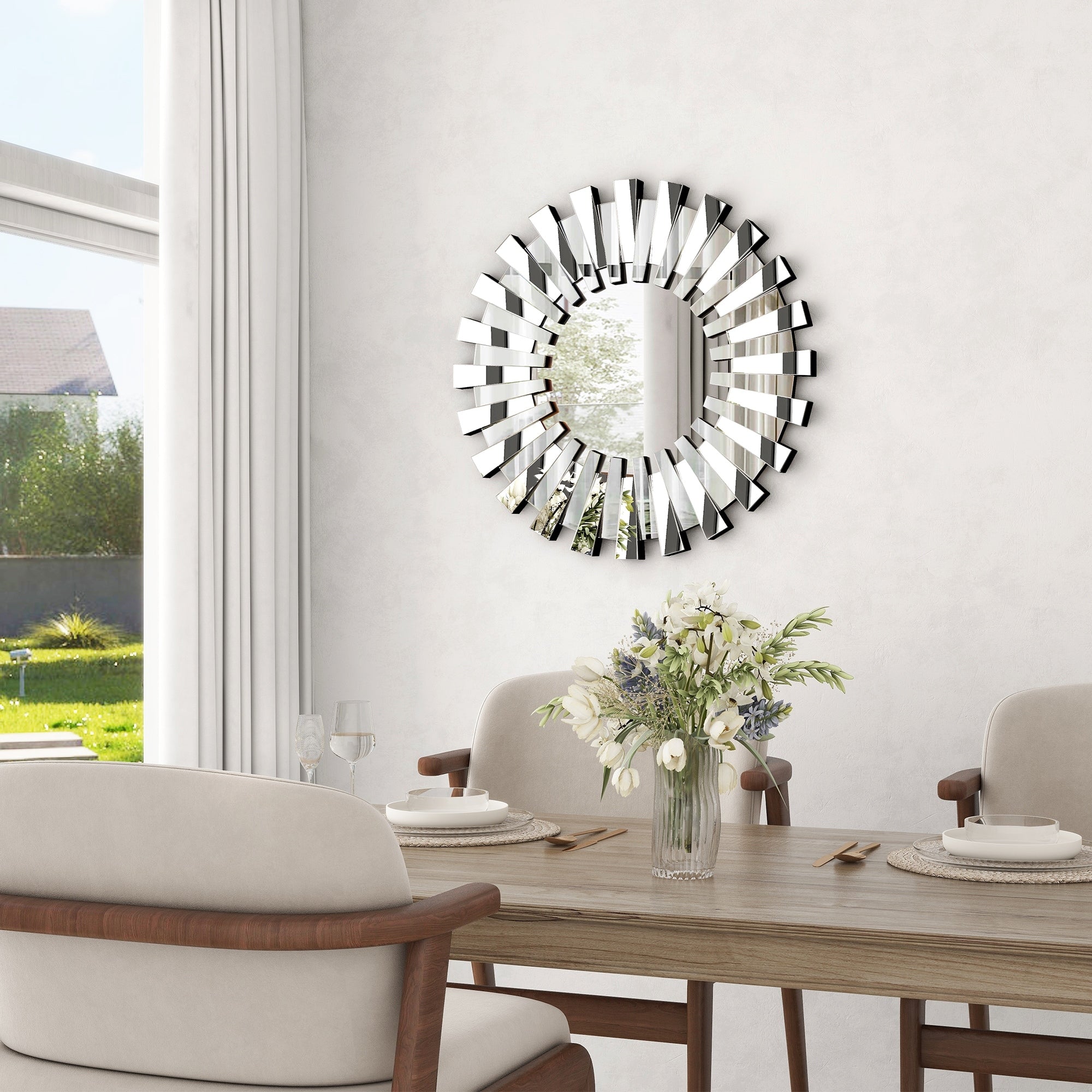 Round Sunburst Accent Wall Mirror Silver Decor Mirror