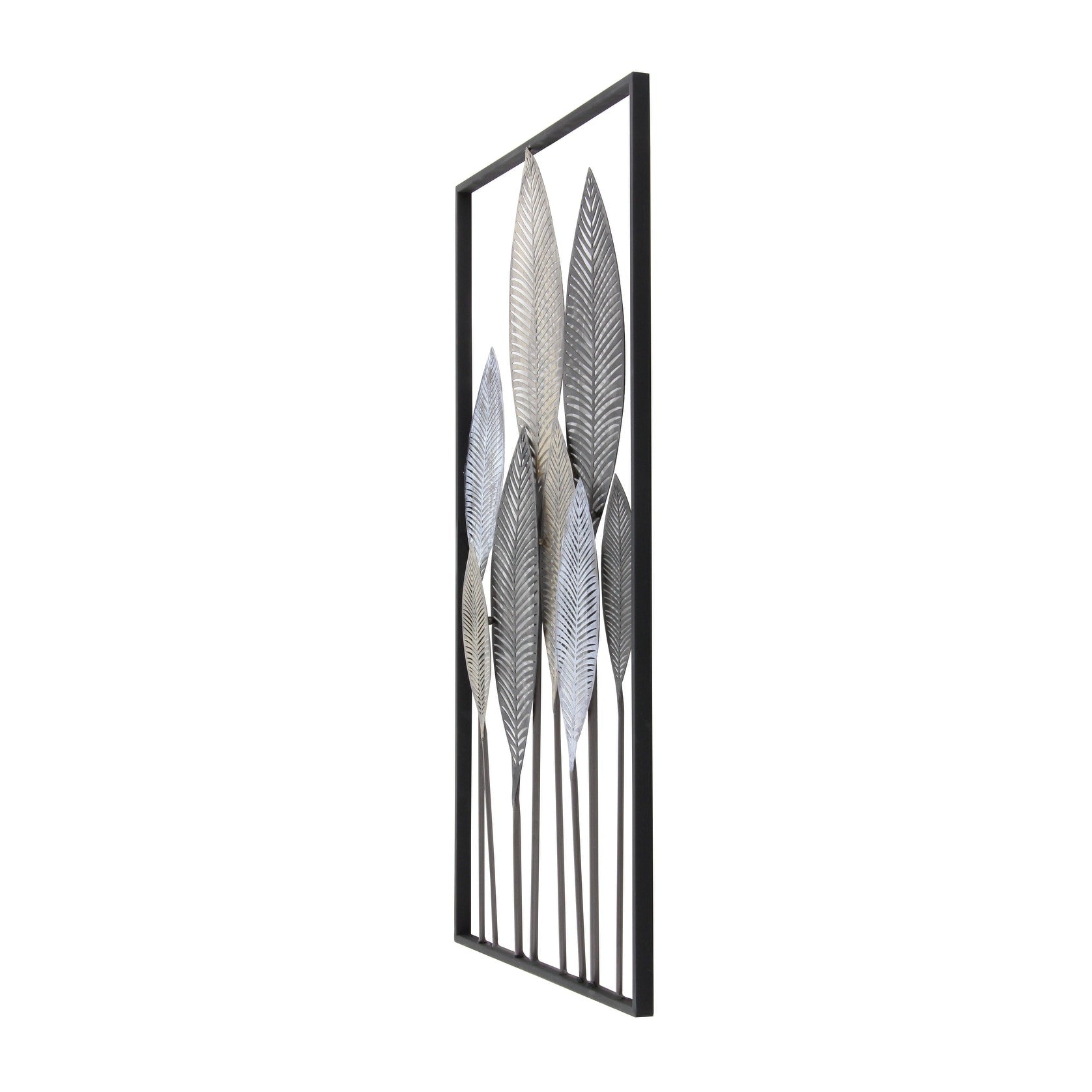 Contemporary Metal Tall Cut-Out Leaf Wall Decor with Intricate Laser Cut Designs - Bronze, Gray, Brass