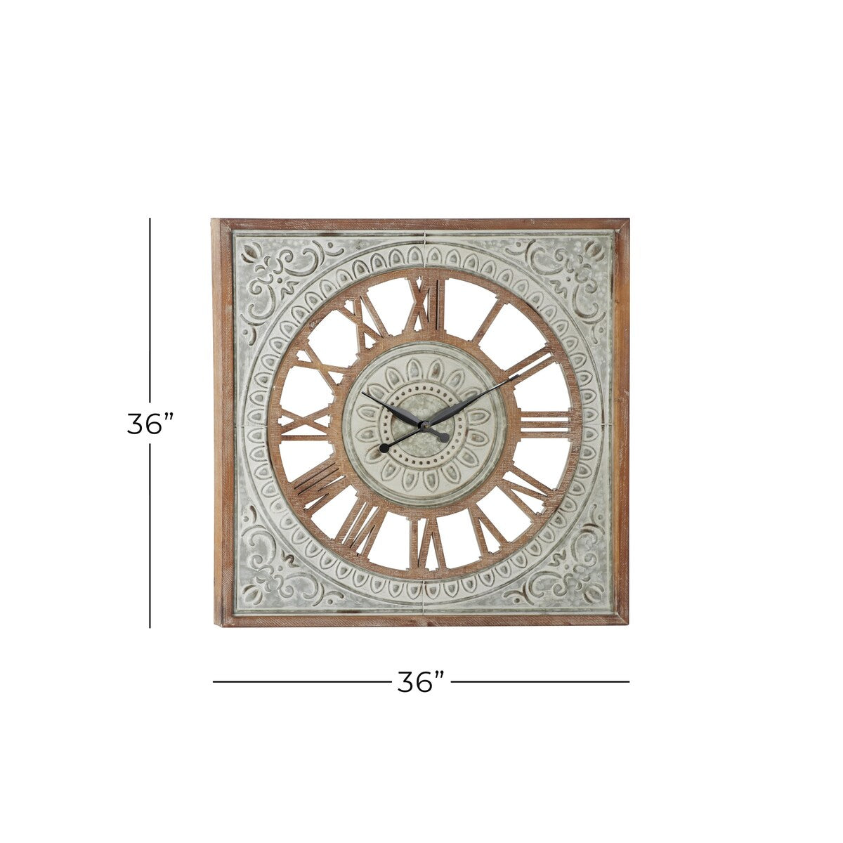 Metal Scroll Decorative Wall Clock with Embossed Metal - Brown - Roche River Decor