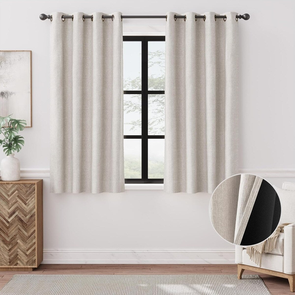 90% Blackout Faux Linen Curtains Thermal Insulated Room Darkening Curtains, 2 Panels Set, Grommet Top Window Treatments