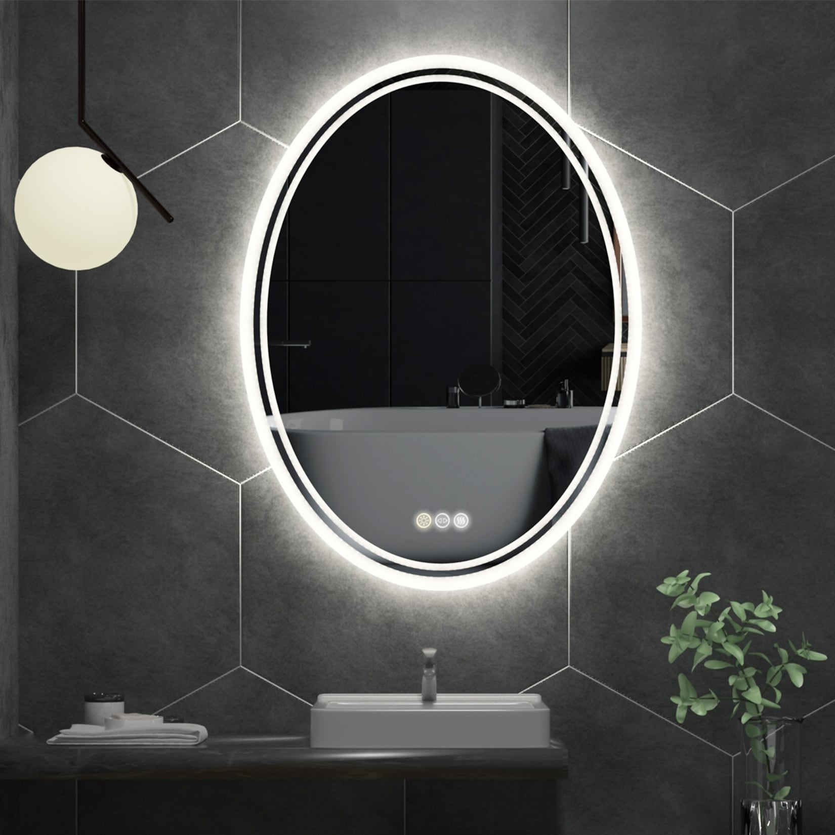 LED Backlit Bathroom Vanity Mirror Wall Mounted Anti-Fog Oval Touch