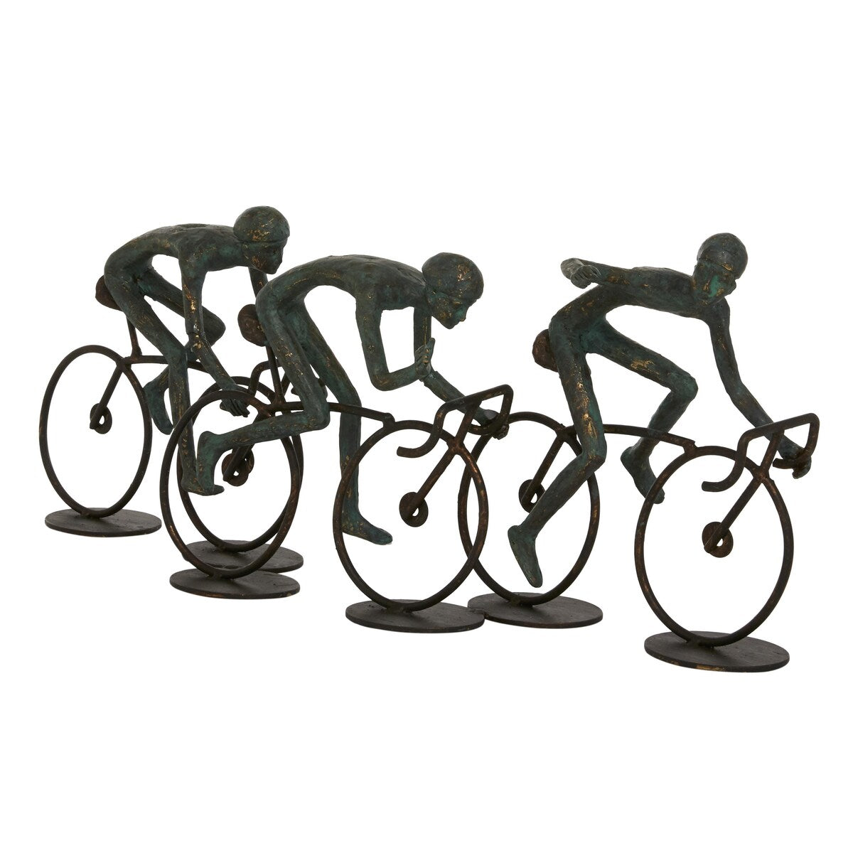 Polystone People Decorative Sculpture with Bike - Bronze - Roche River Decor