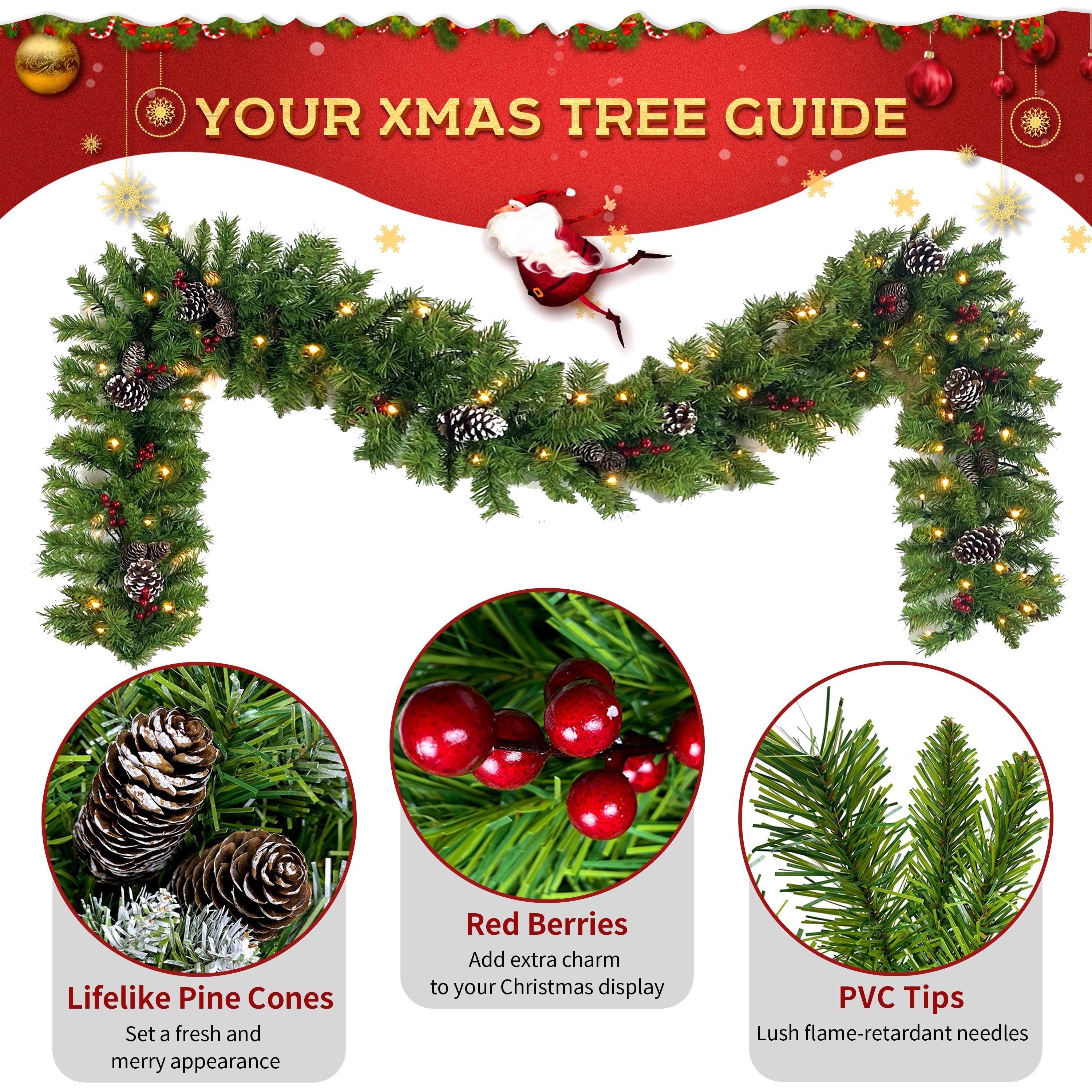 Artificial Christmas 4-Piece Set,Garland, Wreath and Set of 2 Entrance Trees X-mas with LED Lights, Christmas Tree