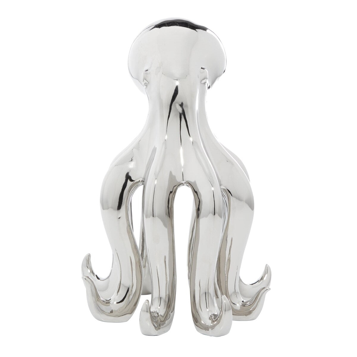 Porcelain Ceramic Octopus Tall Decorative Sculpture with Long Tentacles - Silver - Roche River Decor