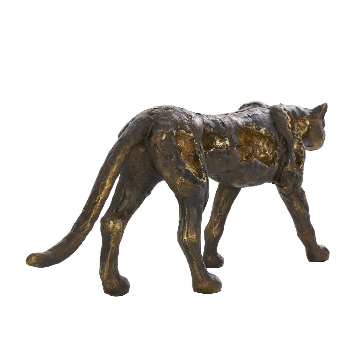 Polystone Leopard Distressed Textured Decorative Sculpture with Cutouts and Gold Accents - Bronze - Roche River Decor