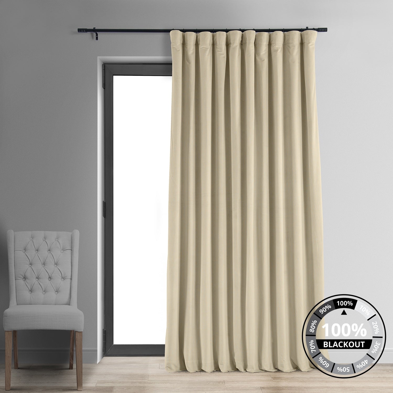 Exclusive Fabrics Signature Extra Wide Ivory Velvet Blackout Curtain (1 Panel) - Luxurious Blackout Drapery for Elegant Décor